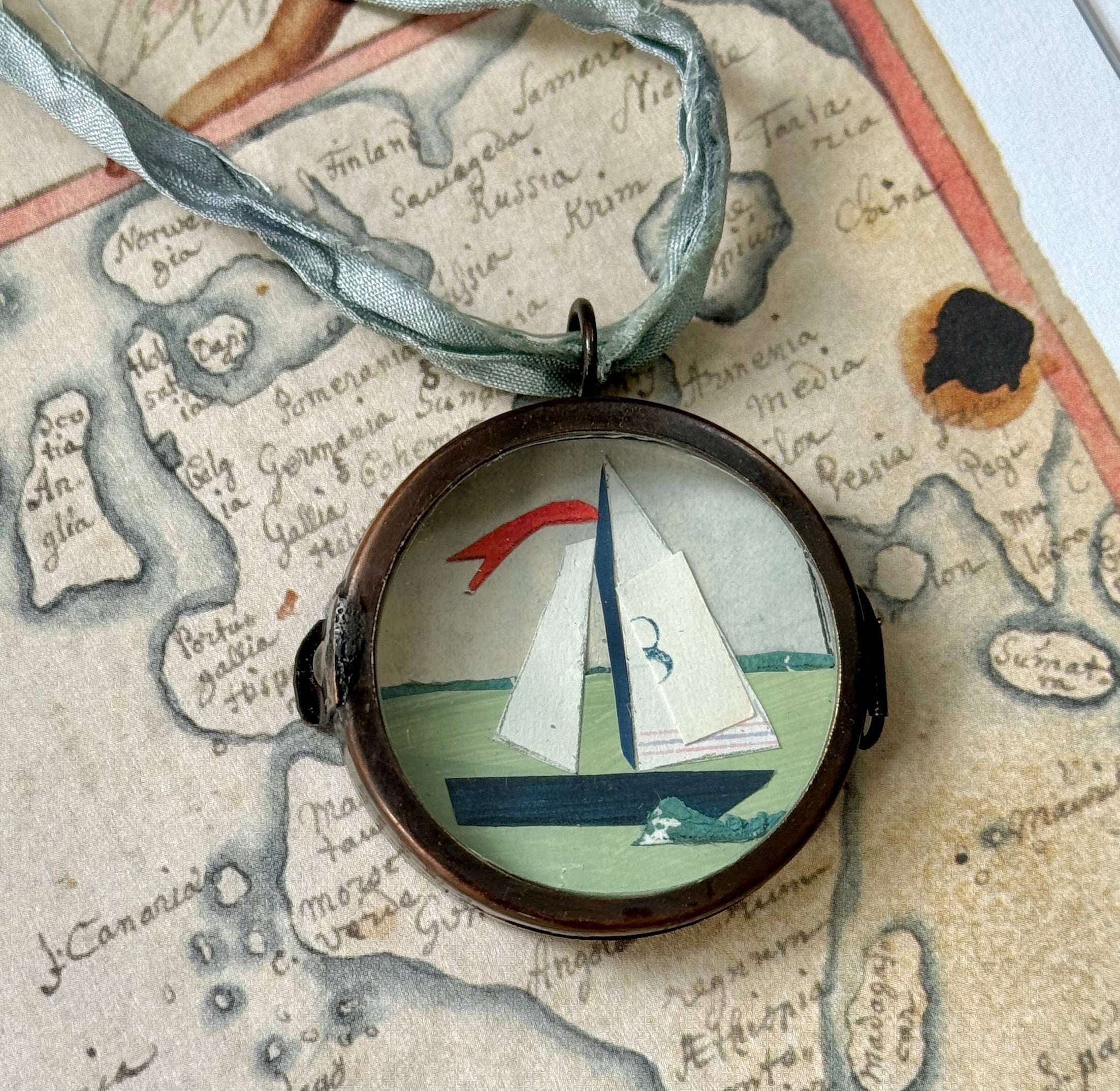 Sail No. 8 ~ Art Locket Ornament Nautical Boat Handmade
