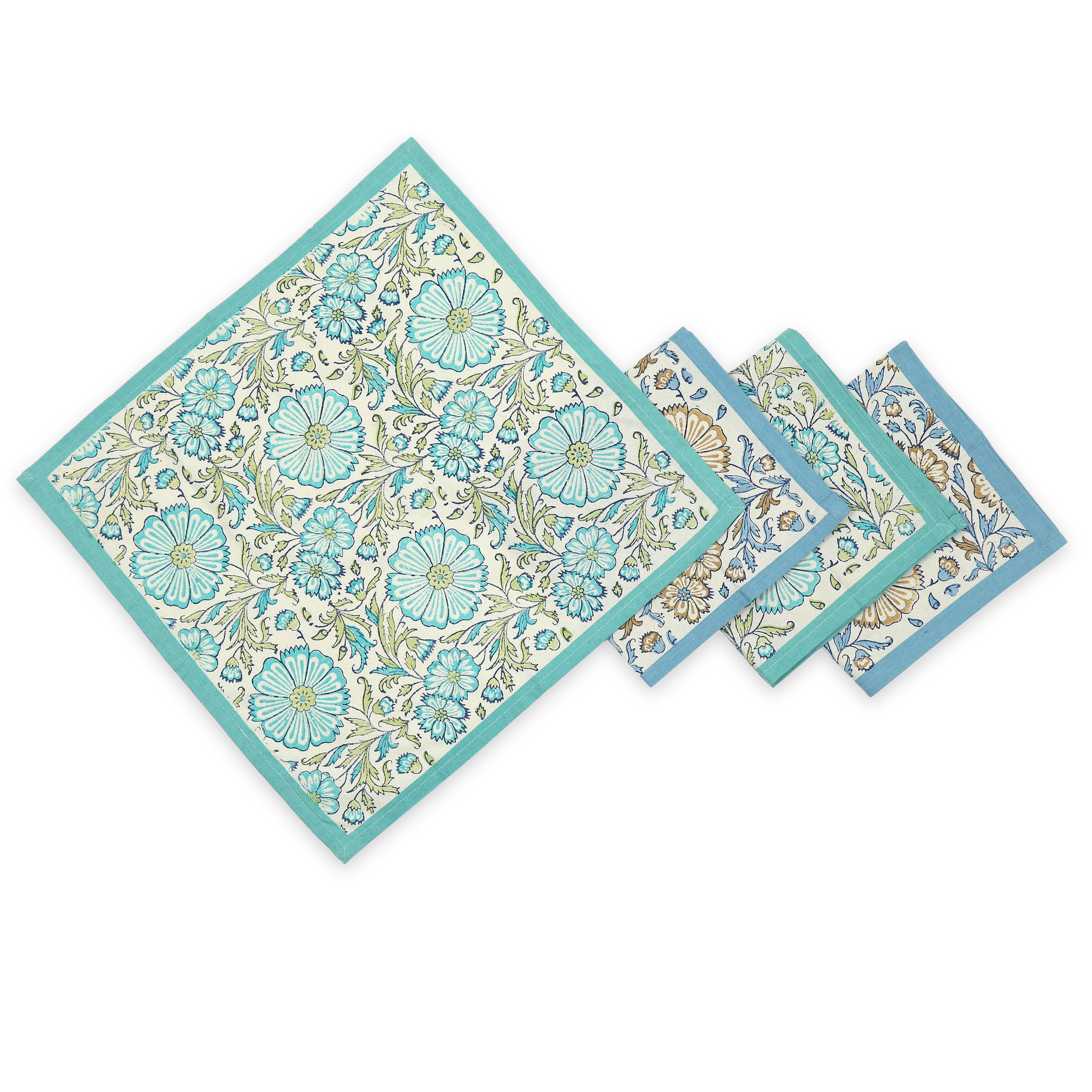 Hand Block Printed Cotton Napkins, Set of 4 | 18" × 18" | Fair Trade | Bloom