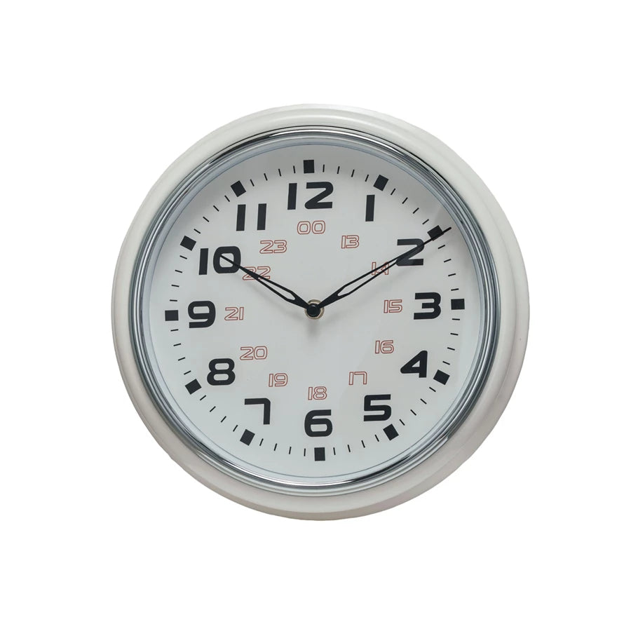 Chic Cream Metal Wall Clock - Chrome Finish
