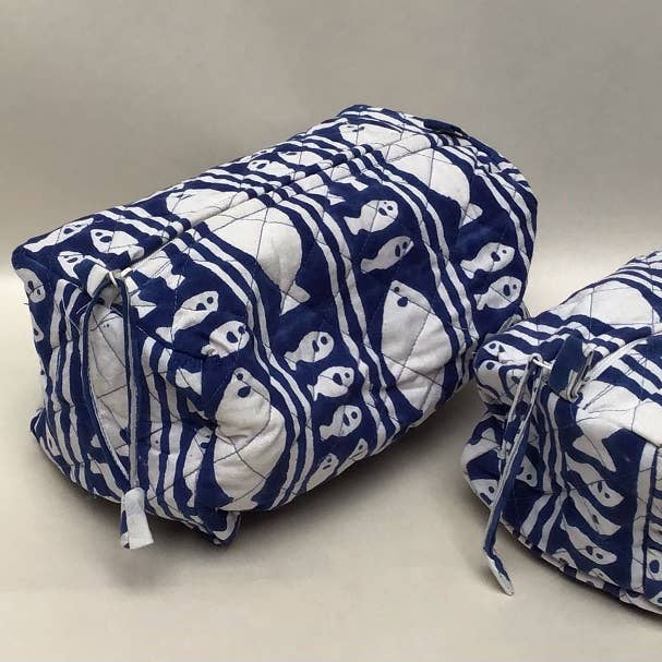 Bag Cosmetic Lg Striped Fish Blue