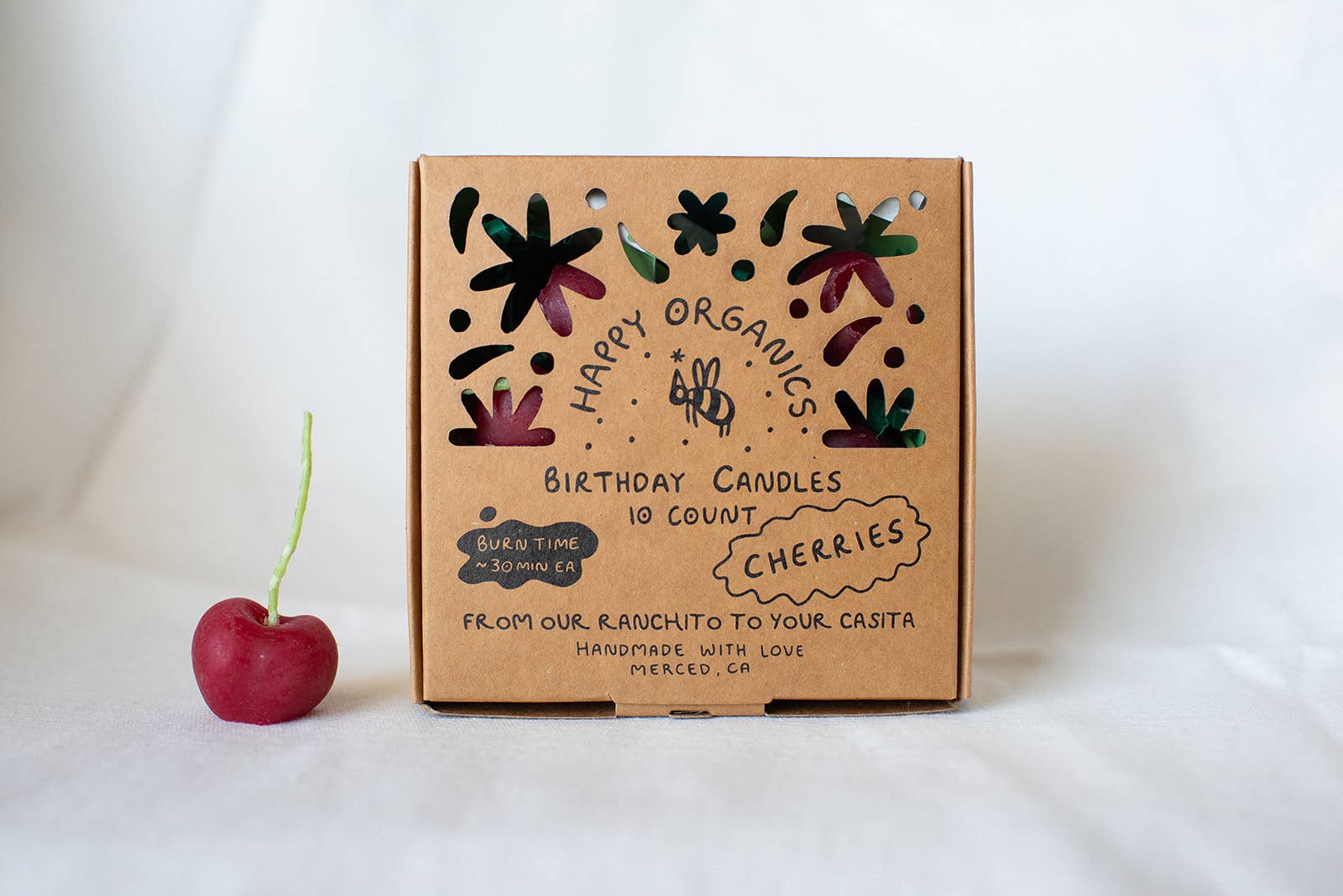 Beeswax Cherry Birthday Candles - set of 10