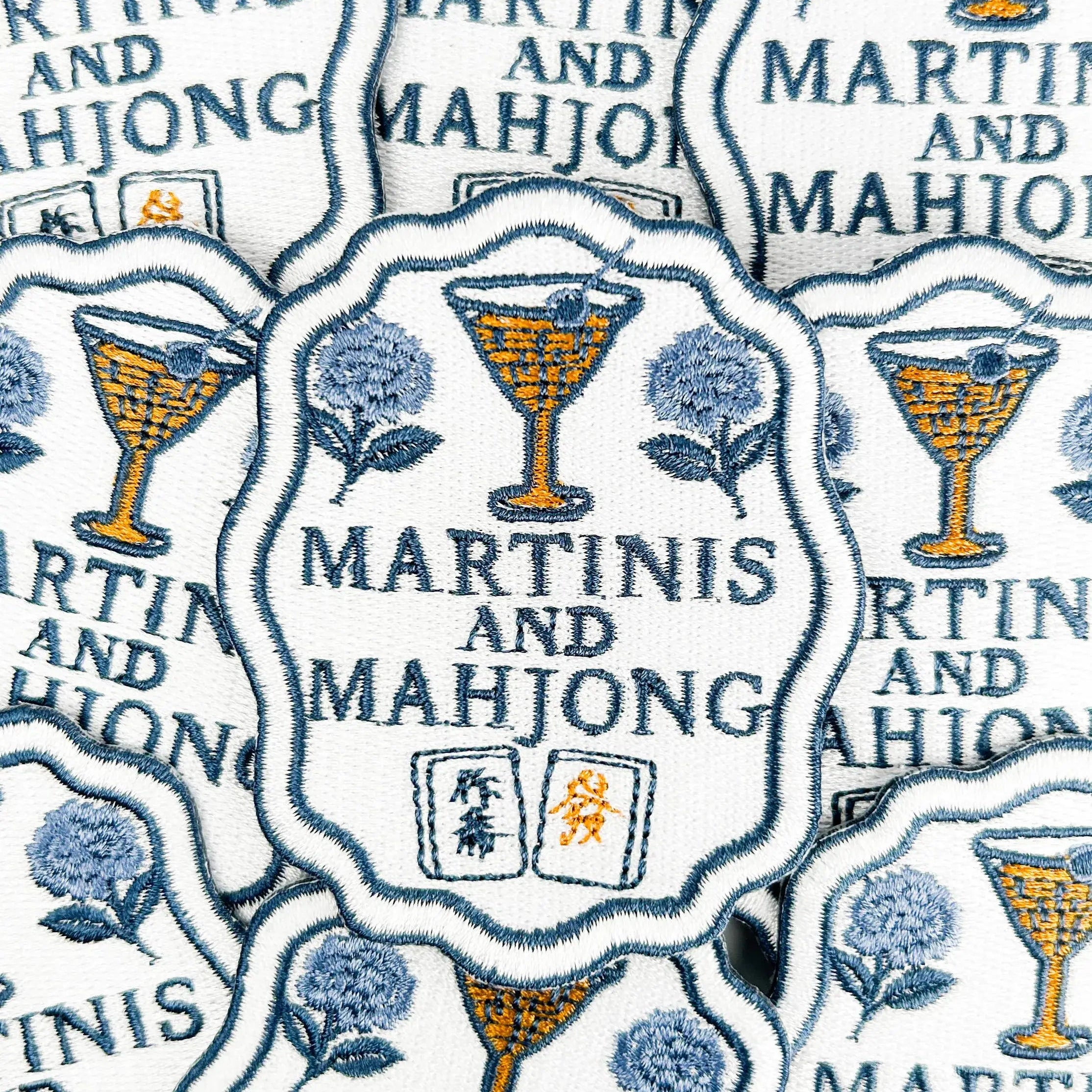Martinis and Mahjong Patch Embroidered Iron-On Game Night