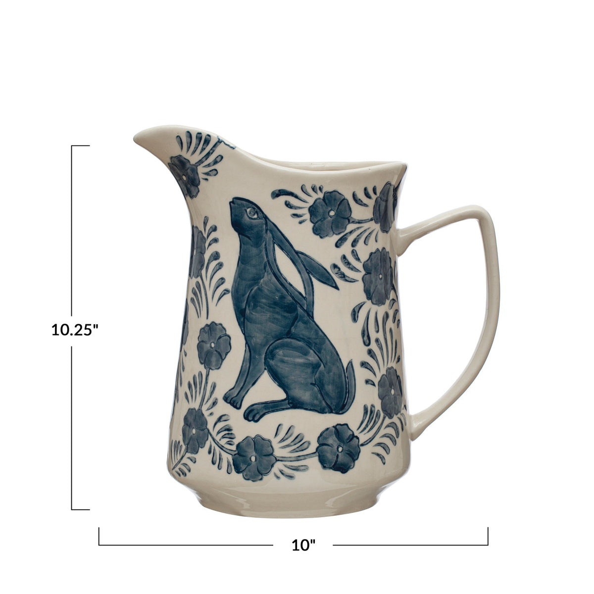 Hand Painted Rabbit Stoneware Pitcher