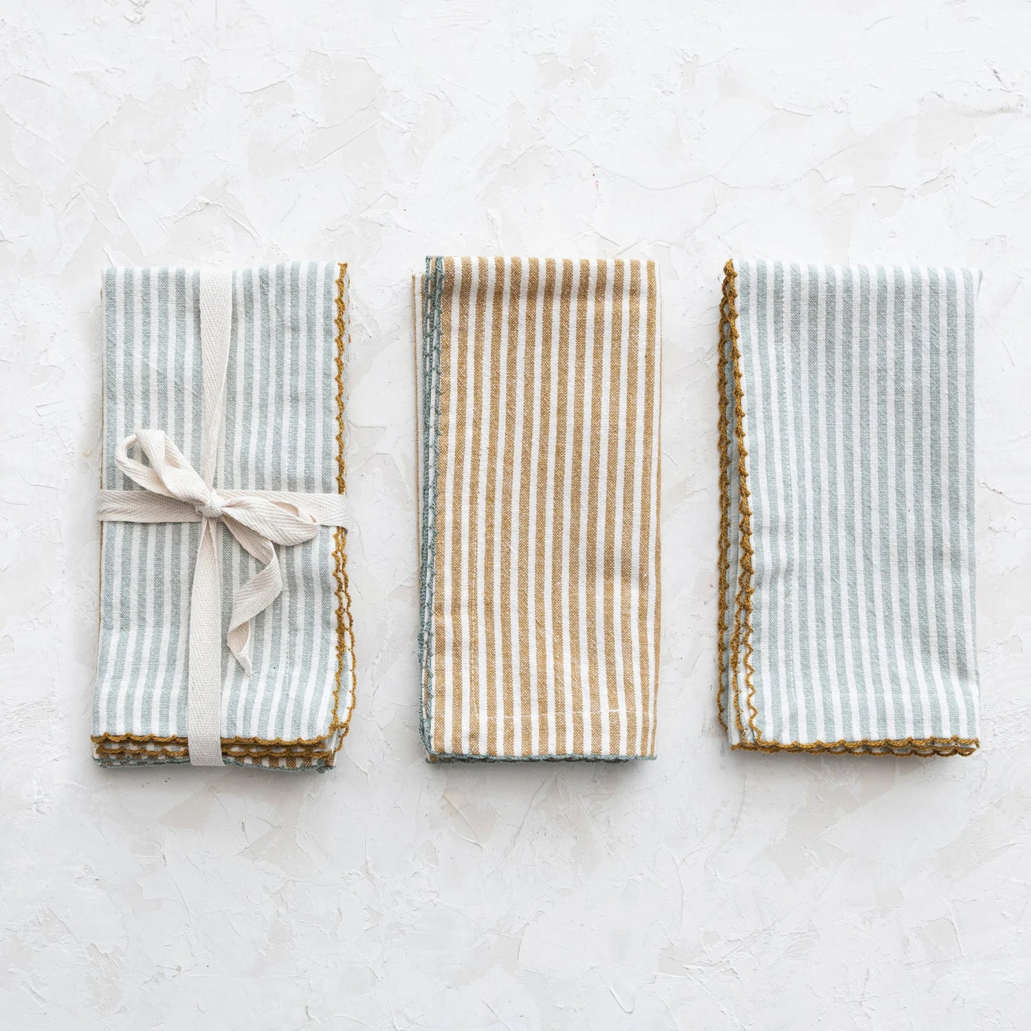 Cotton Napkins w/ Stripes, 2 Colors, Set of 4