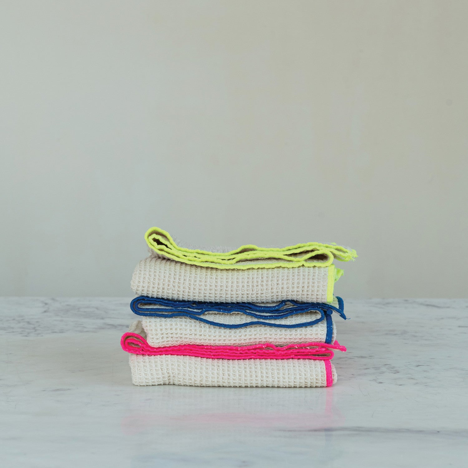 Waffle Weave Tea Towel with Neon Trim