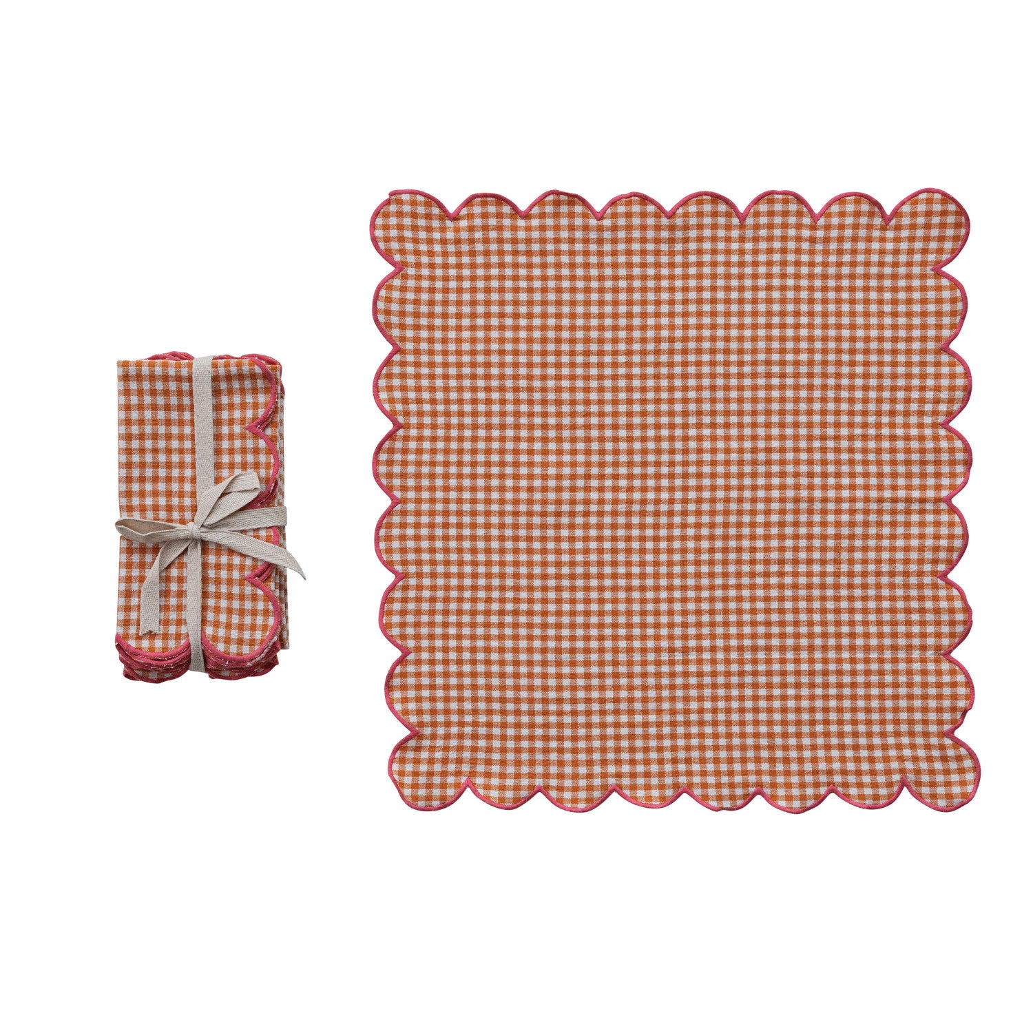 Cotton Scalloped Napkins with Stitched Edge, Set of 4
