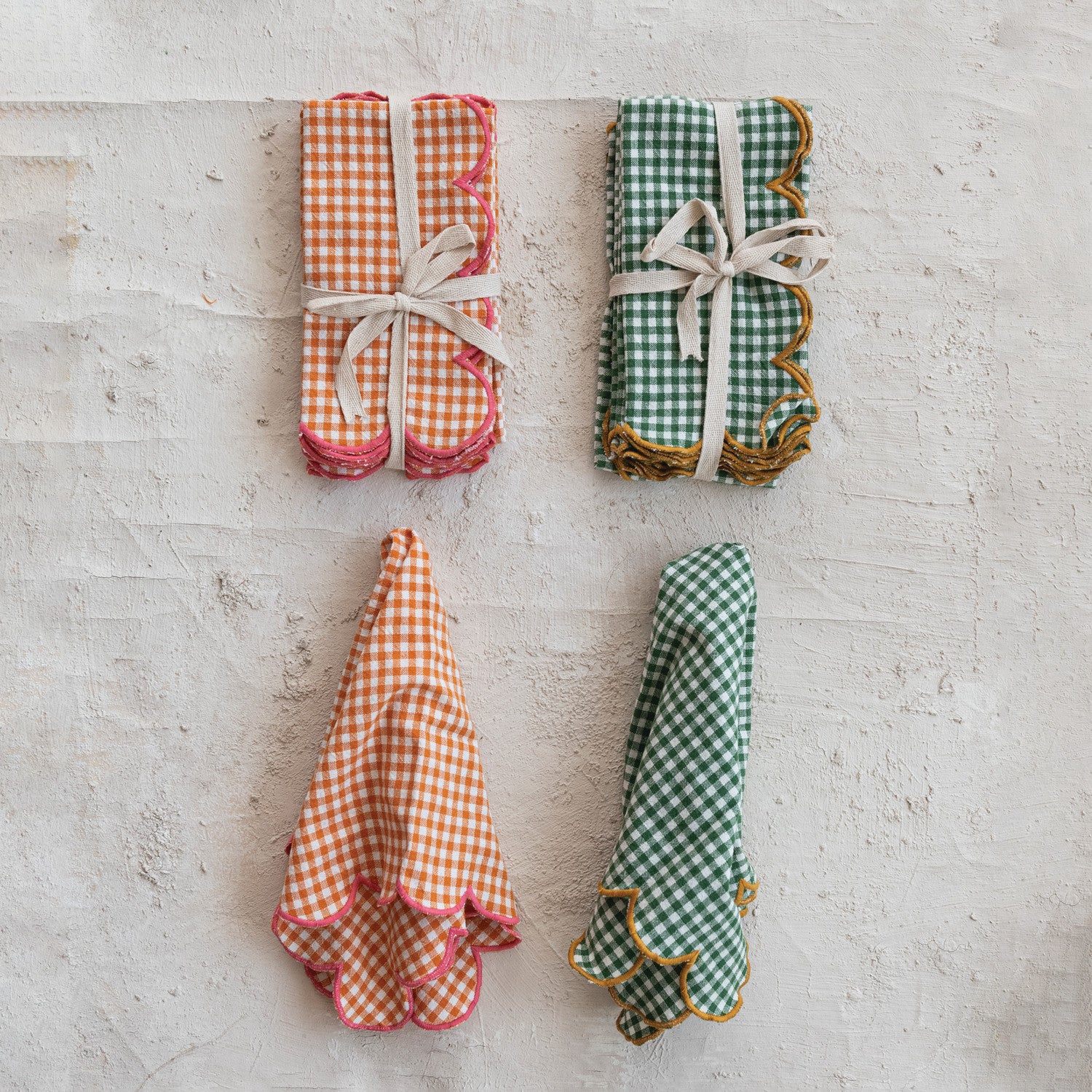 Cotton Scalloped Napkins with Stitched Edge, Set of 4