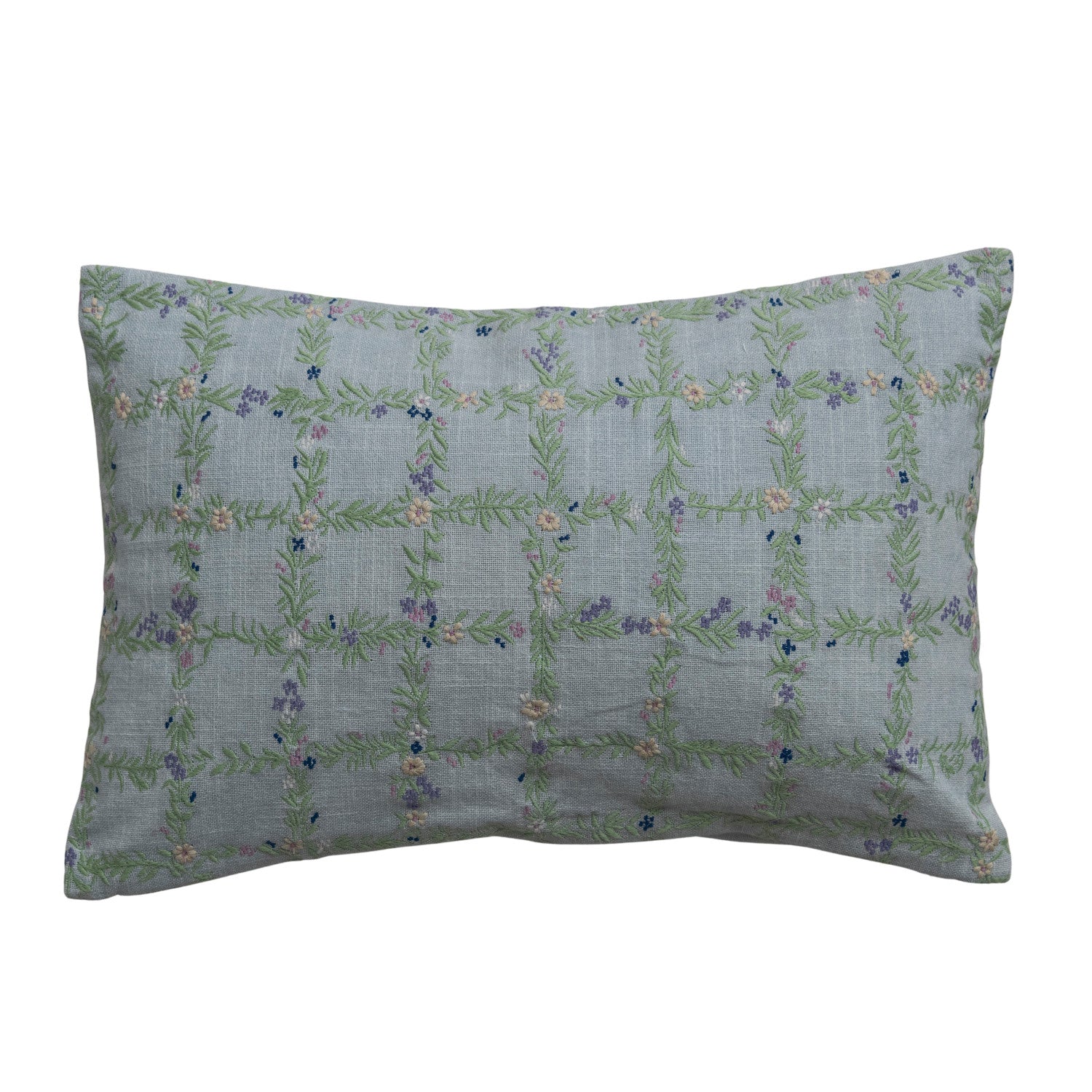 Cotton Slub Lumbar Pillow with Floral Pattern
