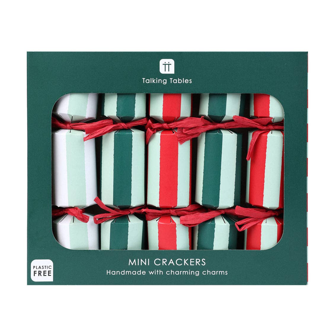 Red & Green Striped Mini Christmas Crackers - 6 Pack
