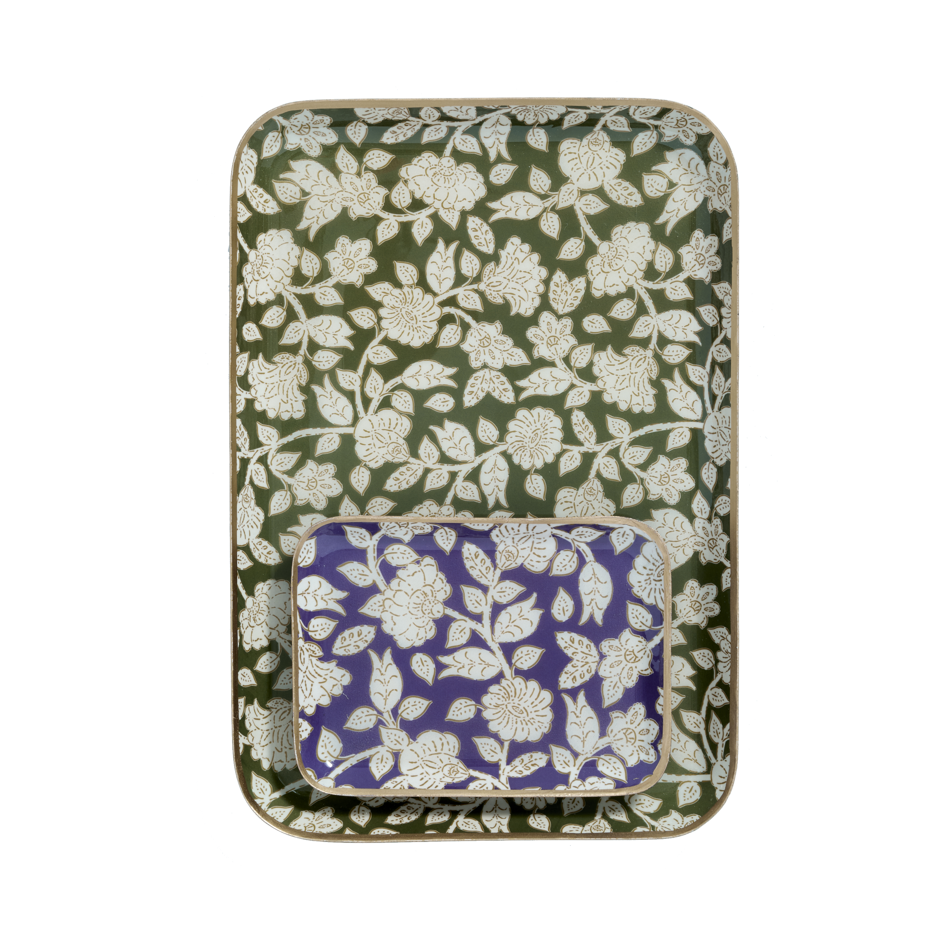 Bohemian chic floral tray in Jaya Green enamelled metal
