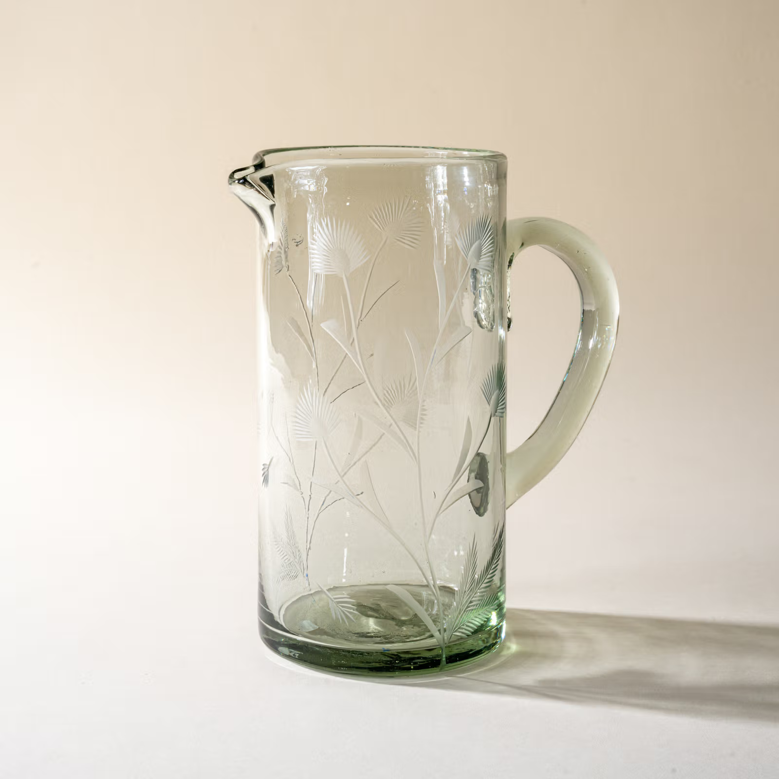 Etched Thistle Recycled Glass Pitcher