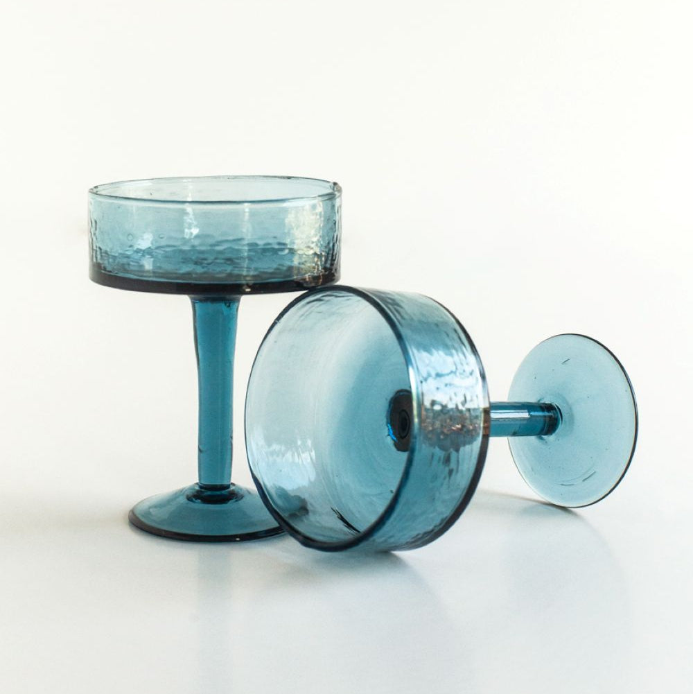 Handblown Hammered Coupe Cocktail Glass - Set of 4