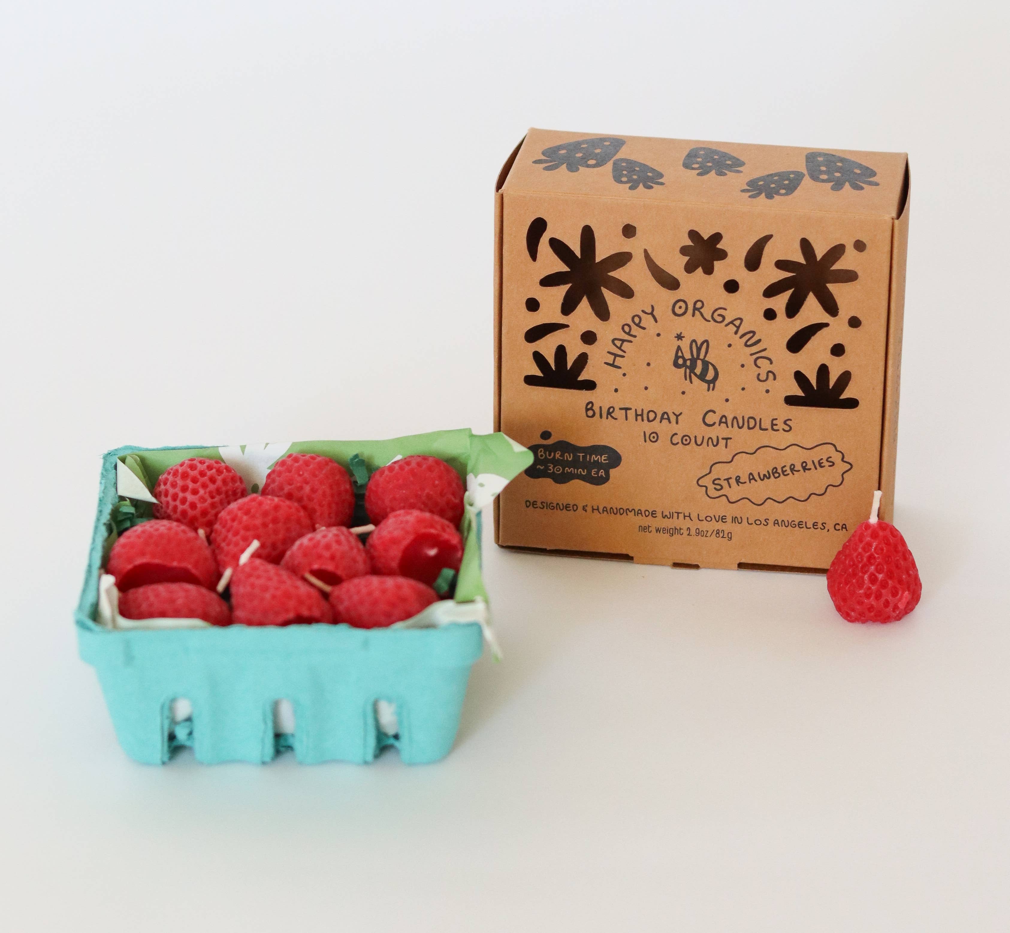 Beeswax Strawberry Birthday Candles - set of 10