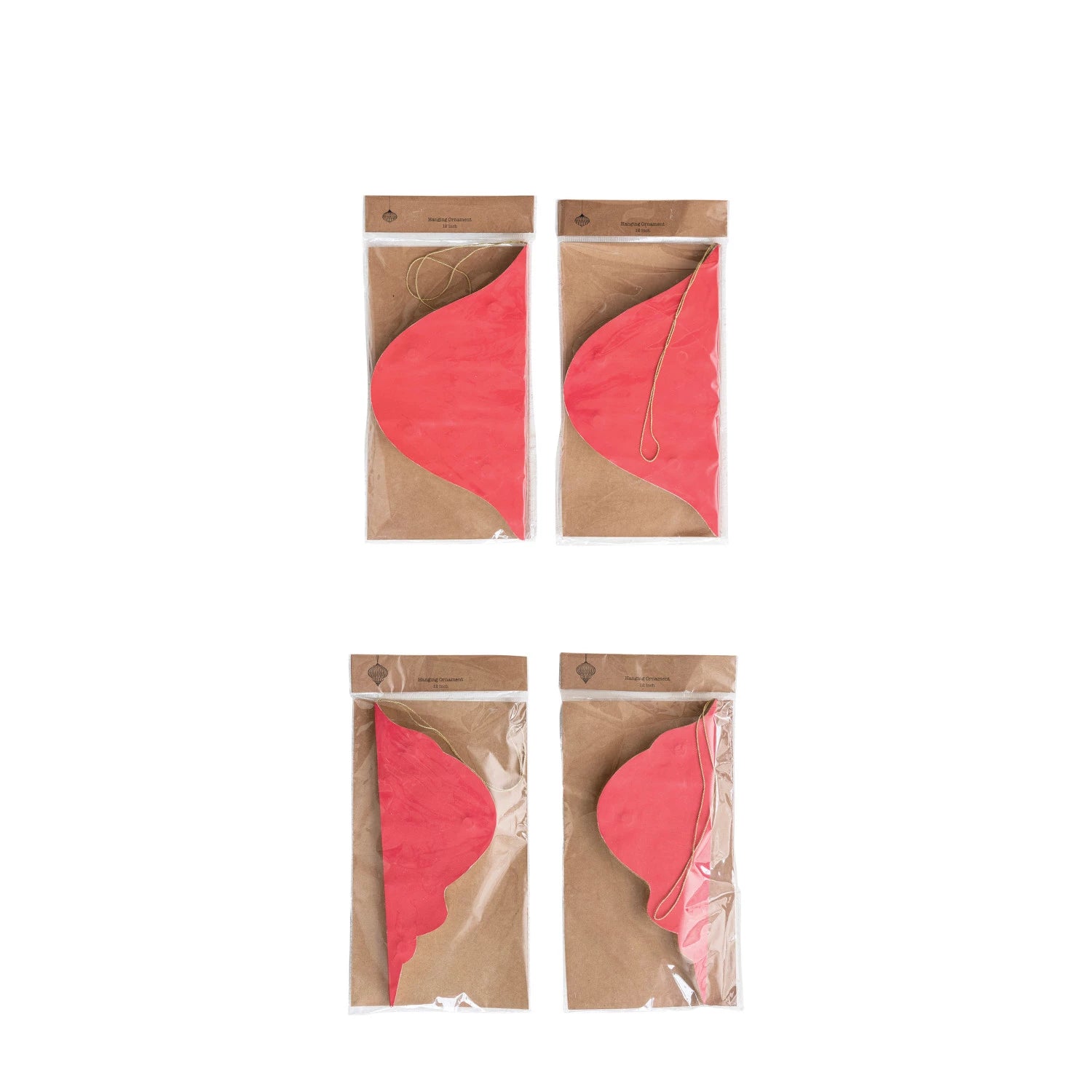 Paper Folding Honeycomb Ornament w/ Gold Glitter Edge, 2 Styles - Cream & Red