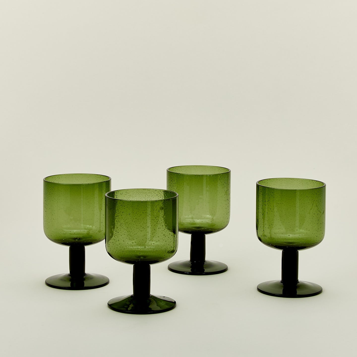 SIMPLE SEEDED GLASSWARE - STEMMED - SET OF 4, OLIVE