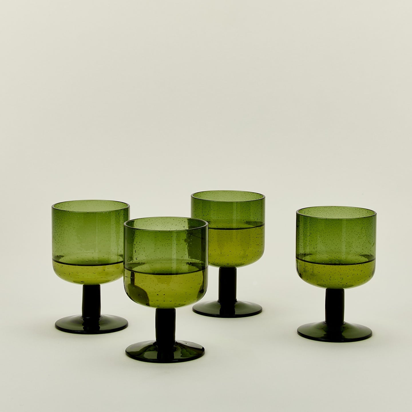 SIMPLE SEEDED GLASSWARE - STEMMED - SET OF 4, OLIVE
