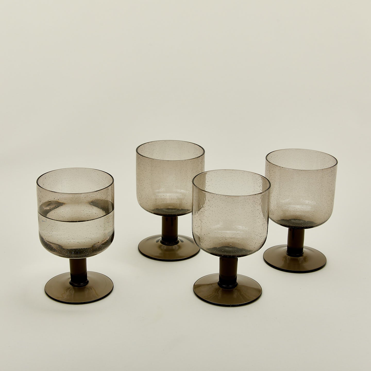 SIMPLE SEEDED GLASSWARE - STEMMED - SET OF 4, SMOKE