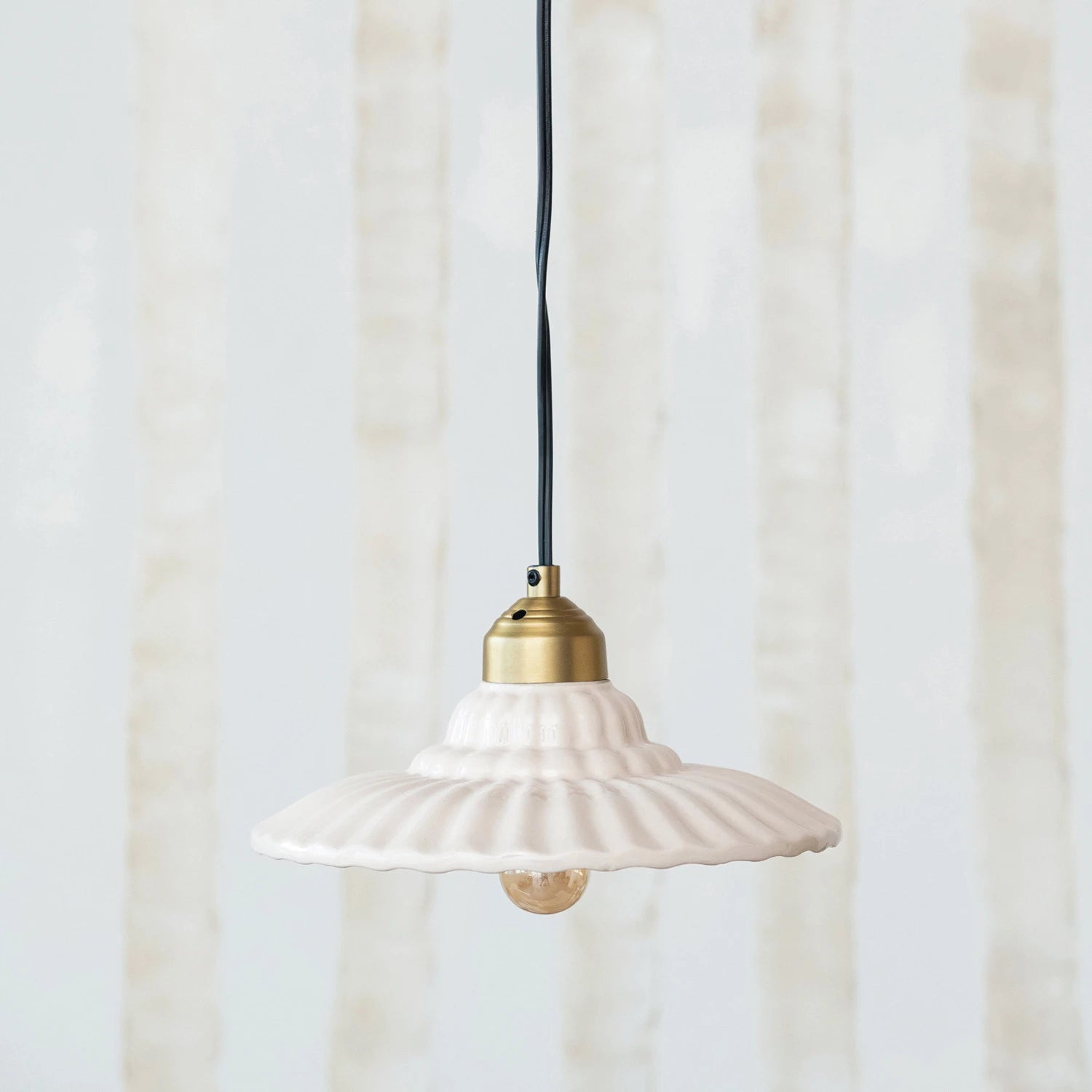 Stoneware & Metal Pleated Pendant Lamp