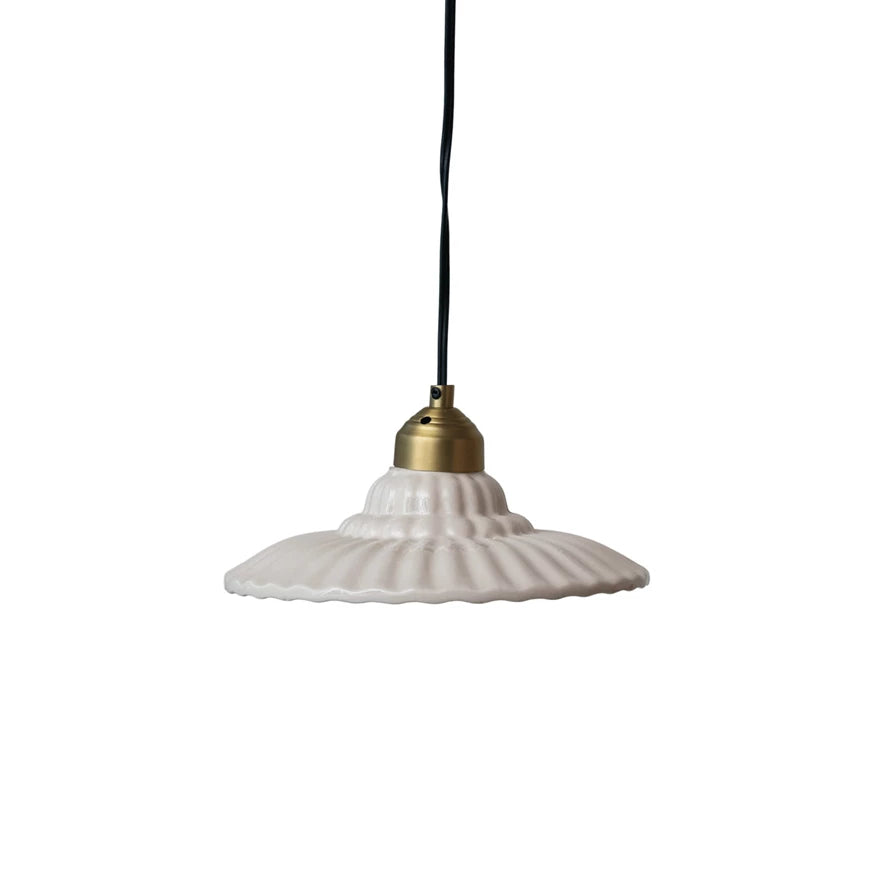 Stoneware & Metal Pleated Pendant Lamp