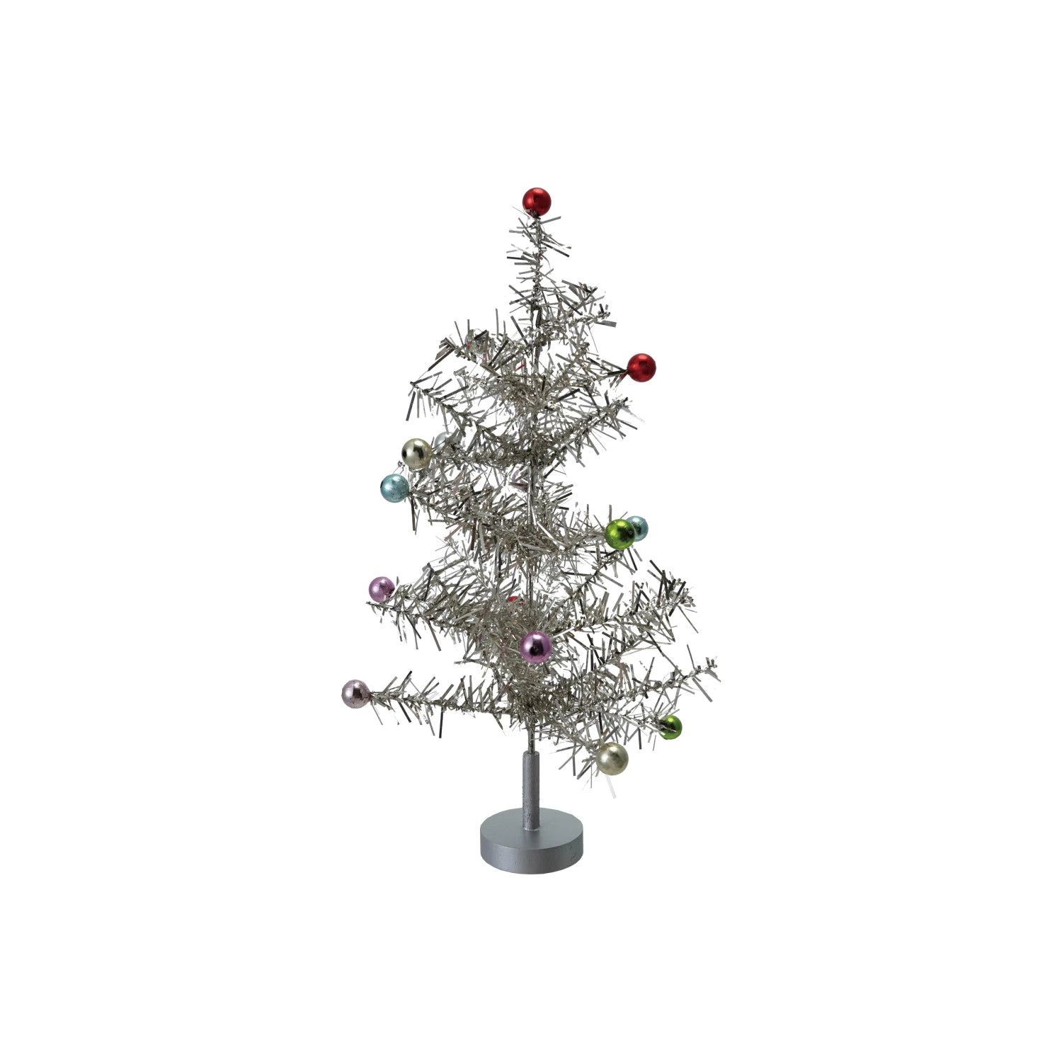 Tinsel Tree with Multi Color Ball Ornaments - Silver Finish