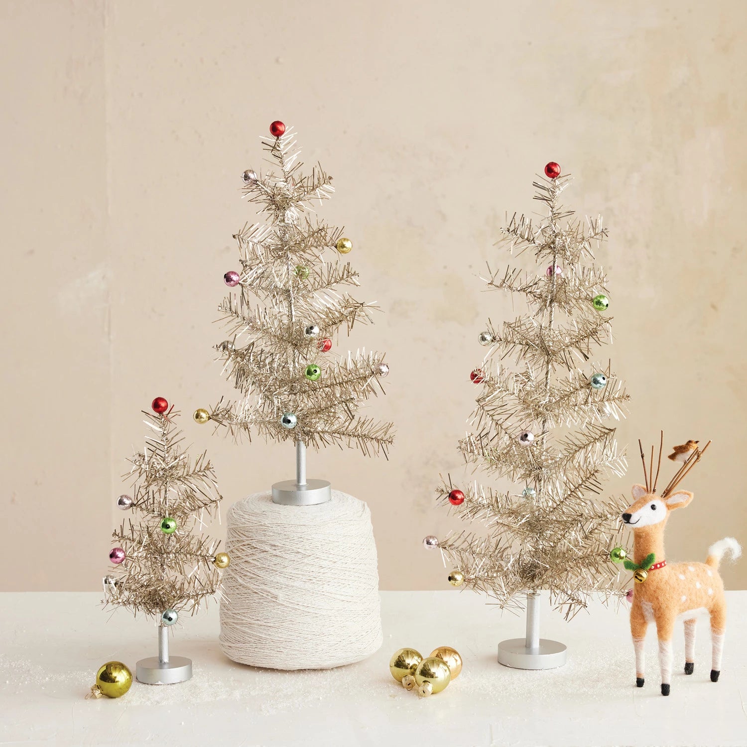 Tinsel Tree with Multi Color Ball Ornaments - Silver Finish