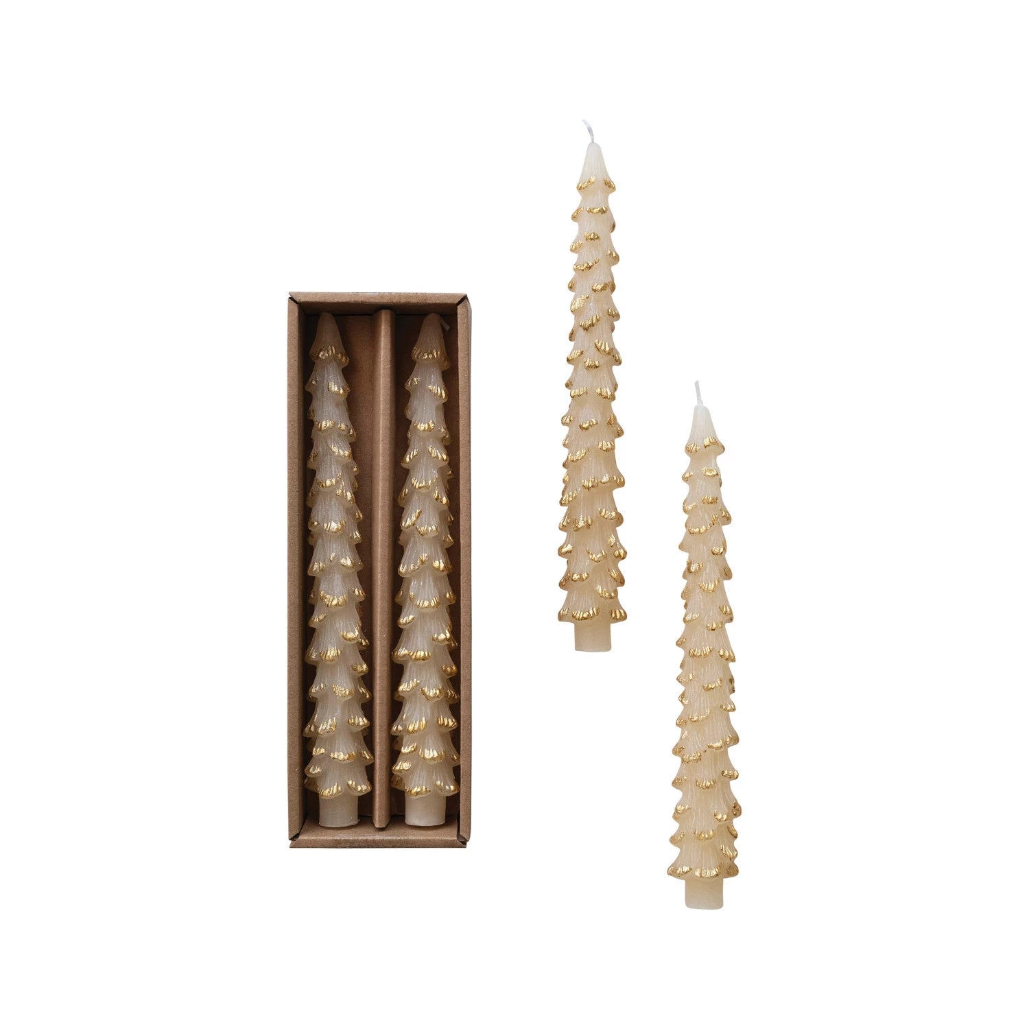 Unscented Tree Shaped Taper Candles, Set of 2 - Eggnog