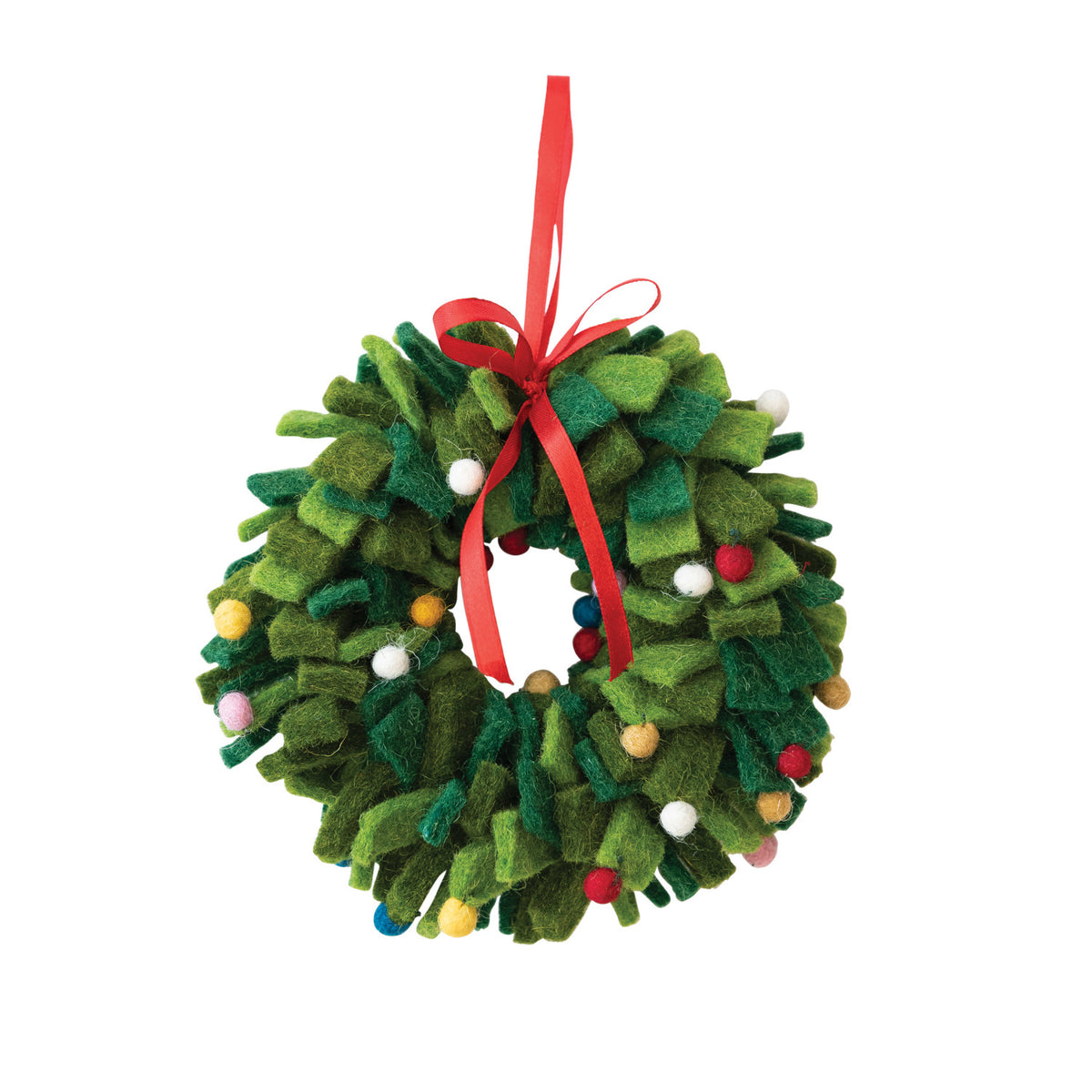 Wool Felt Wreath Ornament with Poms