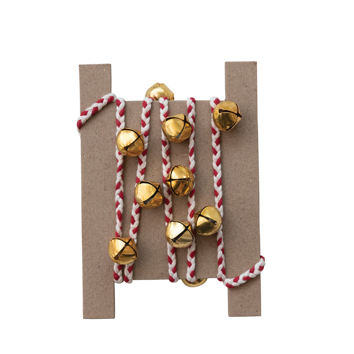 Gold Jingle Bell Garland on Red & White Cord