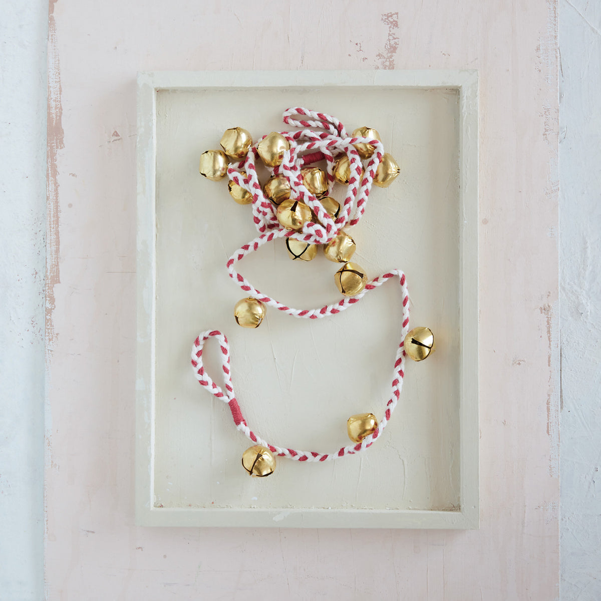Gold Jingle Bell Garland on Red & White Cord