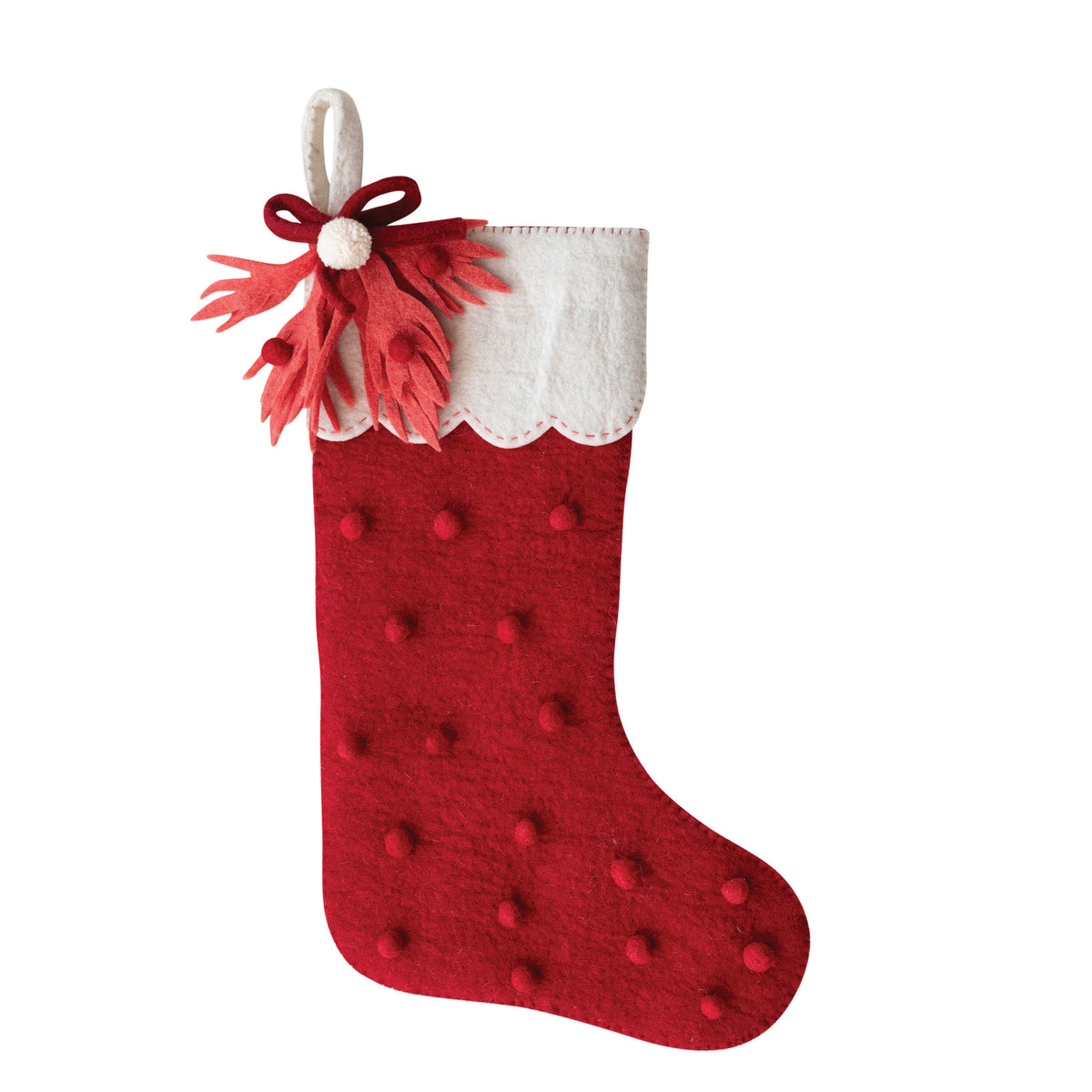 Handmade Wool Felt Stocking with Scalloped Cuff