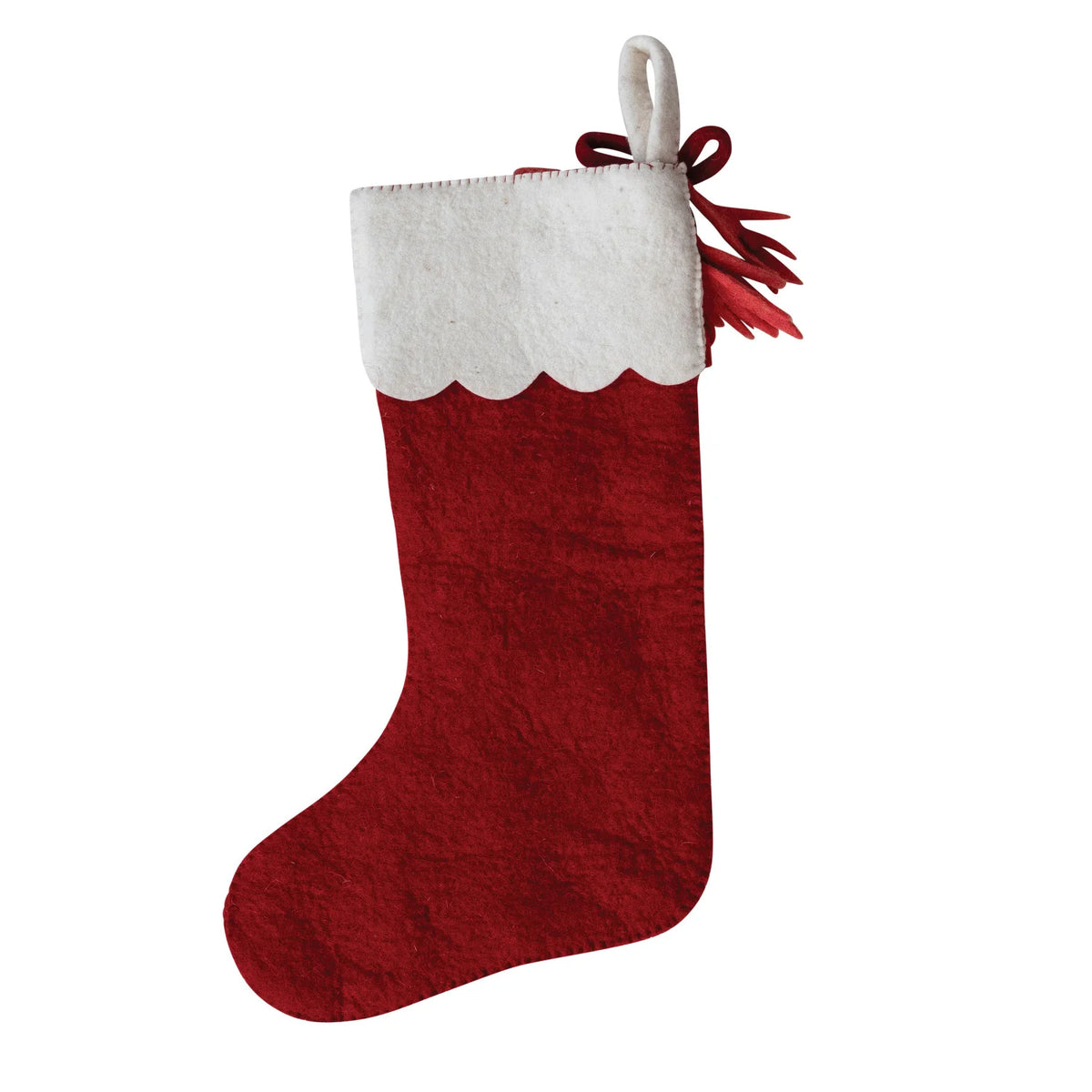 Handmade Wool Felt Stocking with Scalloped Cuff