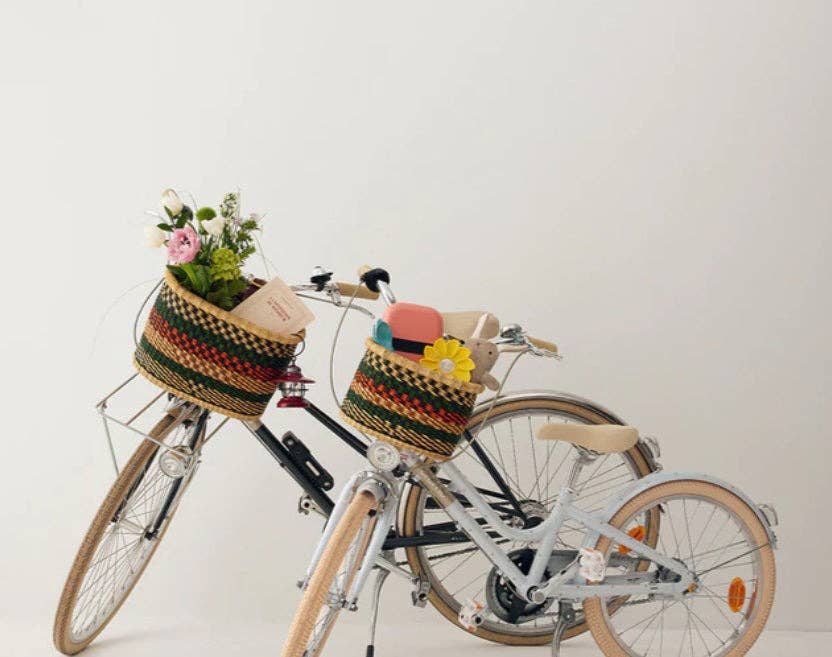 Woven Bicycle Basket - Kelly Green & Tan