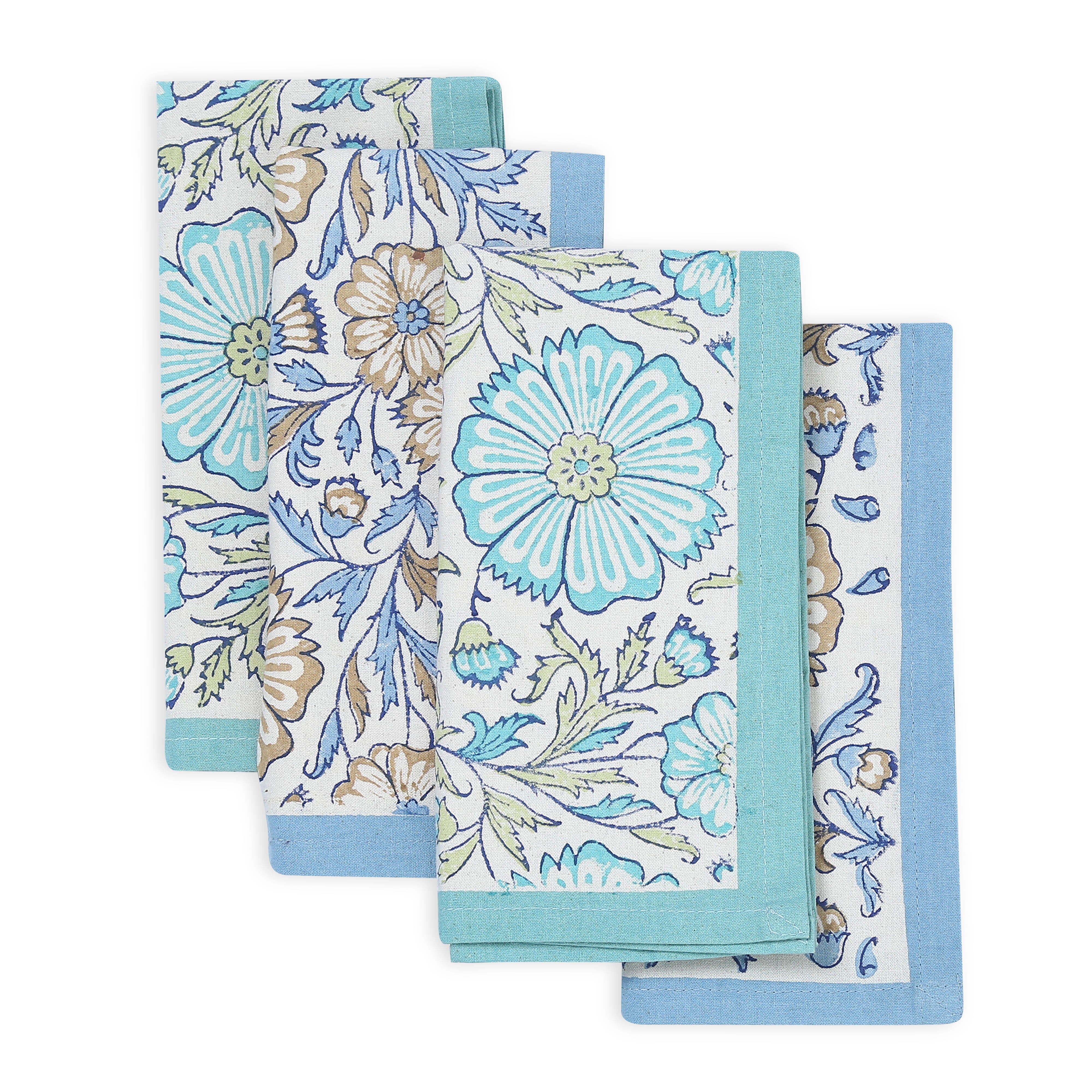 Hand Block Printed Cotton Napkins, Set of 4 | 18" × 18" | Fair Trade | Bloom