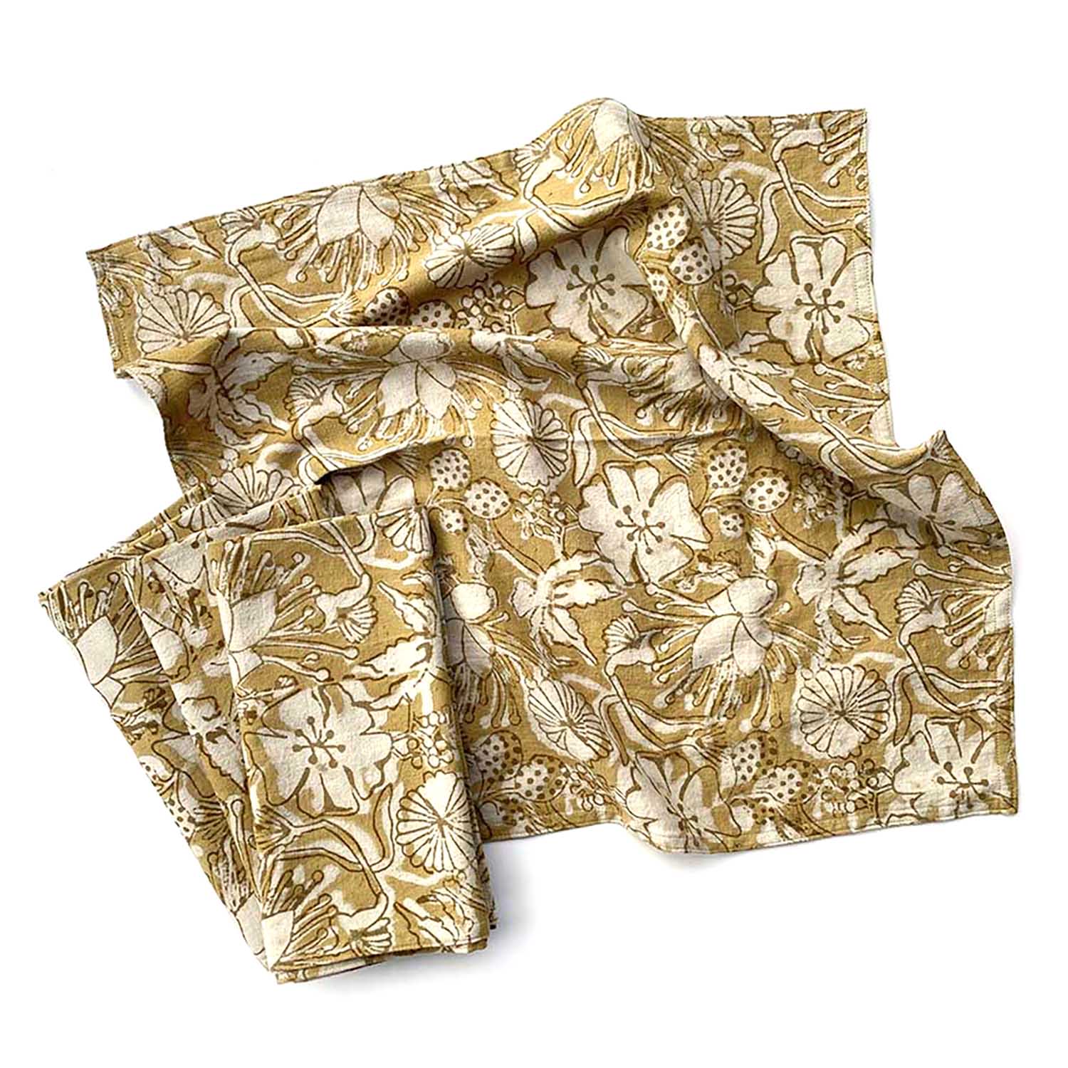 Hand Block Print Cotton Napkins (Set of 4) - Hope Mustard