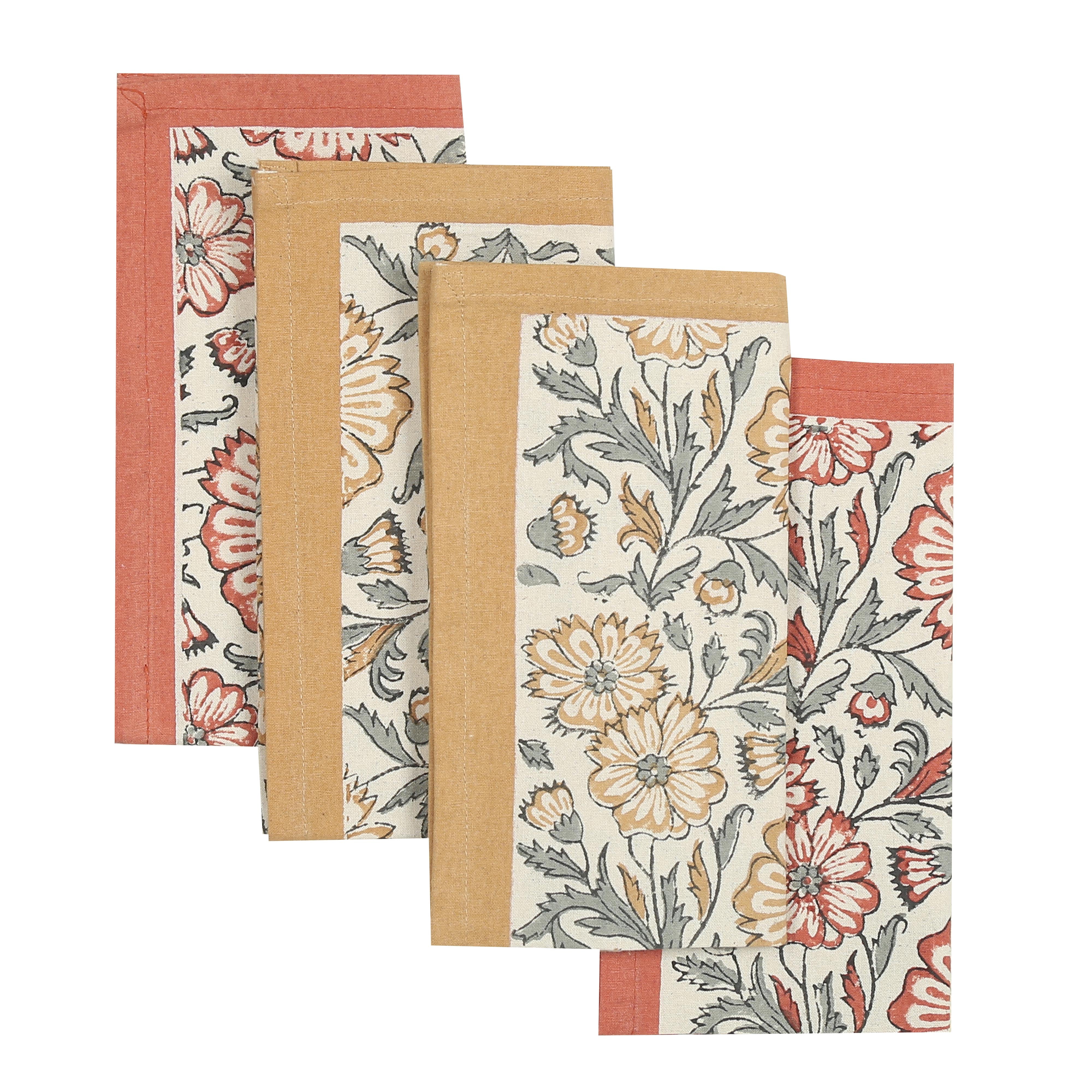 Hand Block Printed Cotton Napkins, Set of 4 | 18" × 18" | Fair Trade | Bloom