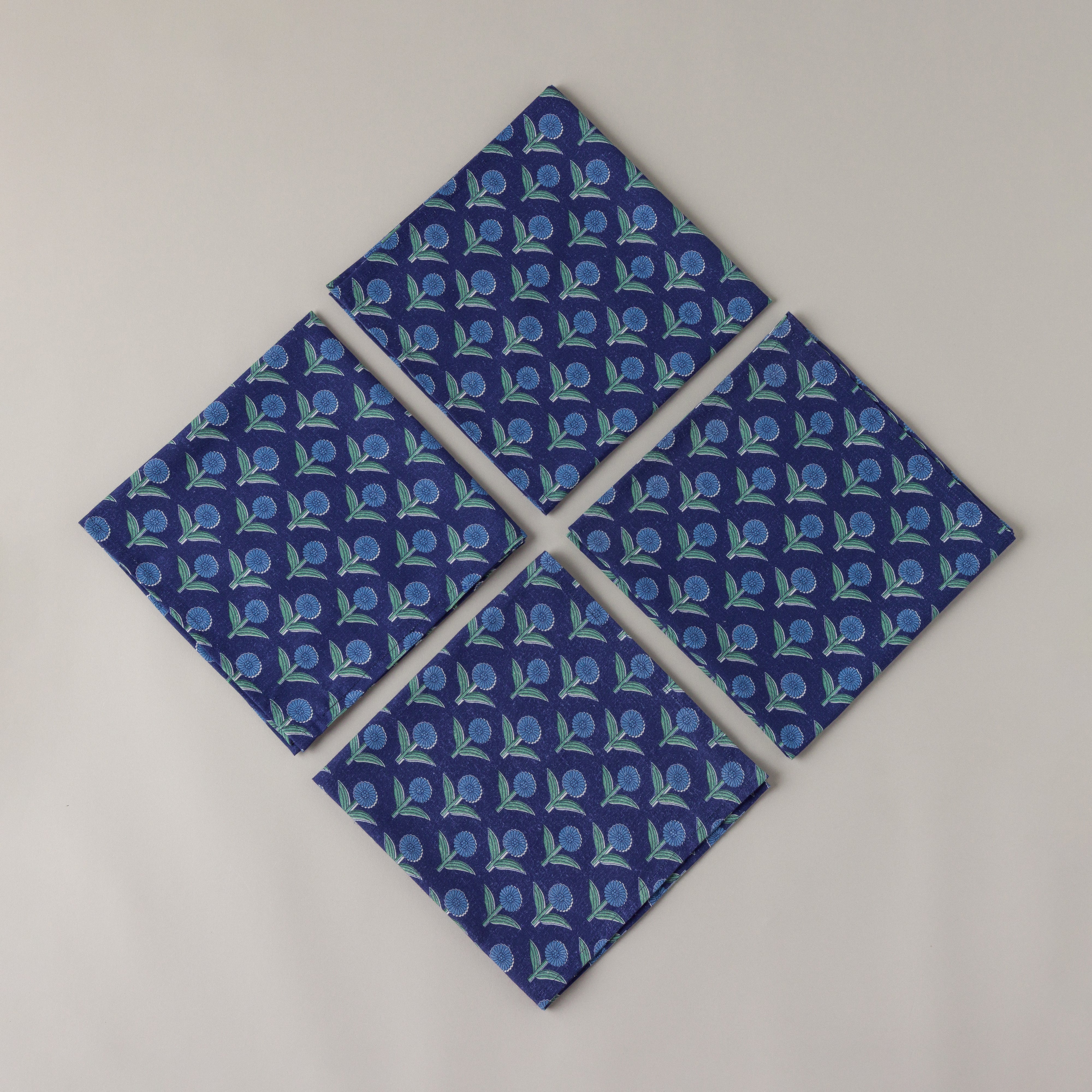 Indigo Thistle Cotton Napkins - Set of 4