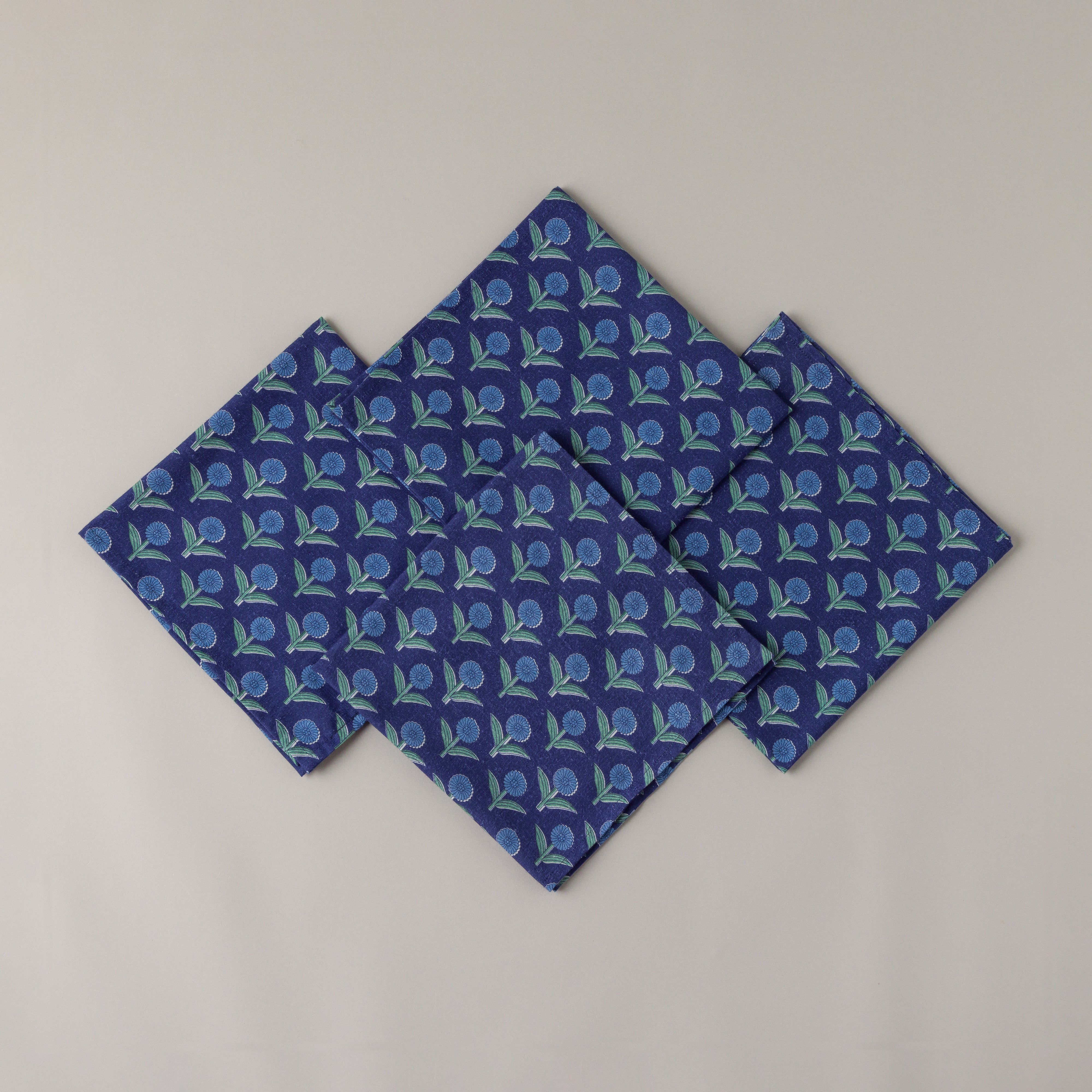 Indigo Thistle Cotton Napkins - Set of 4