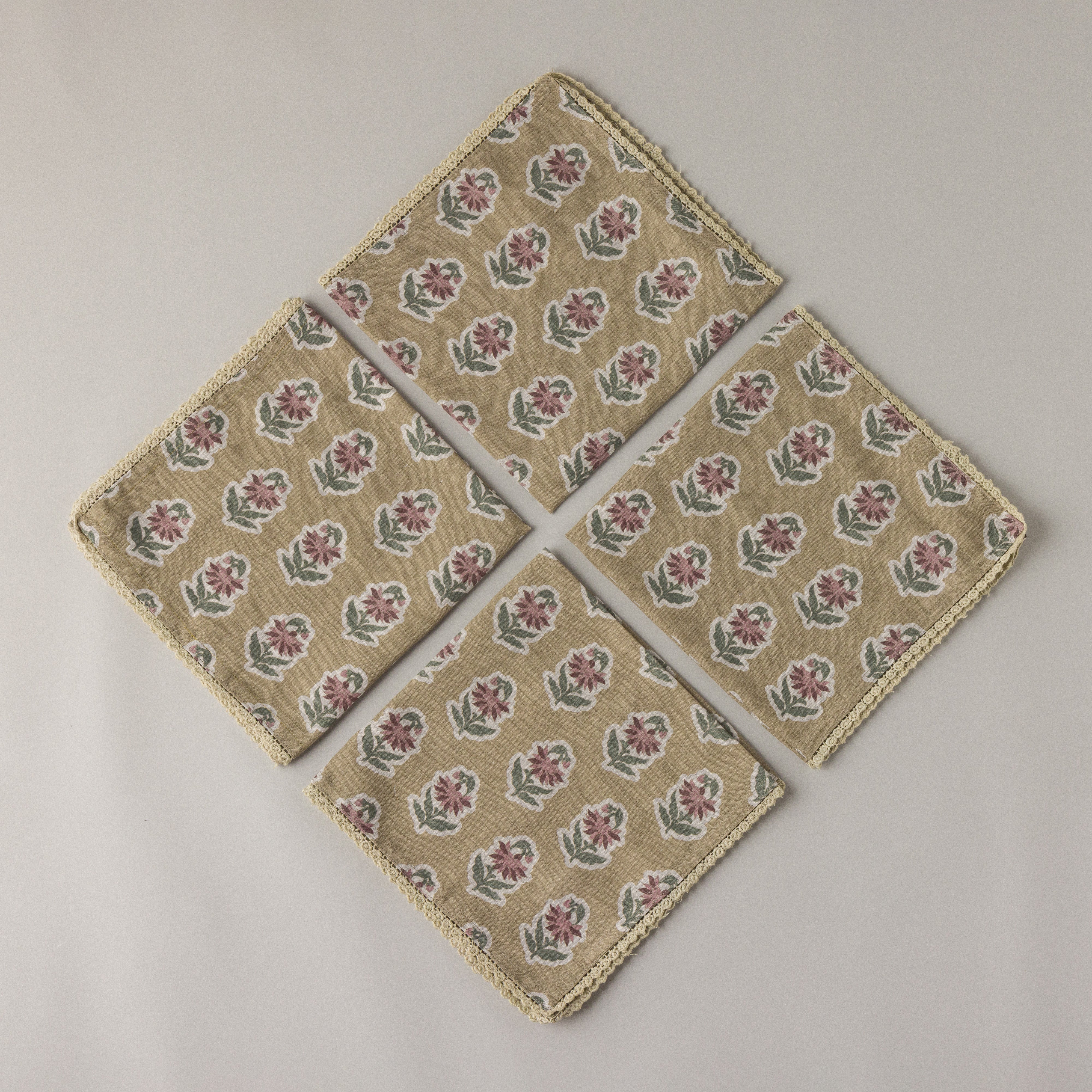 Marigolds Cotton Napkins with Lace Trim - Set of 4