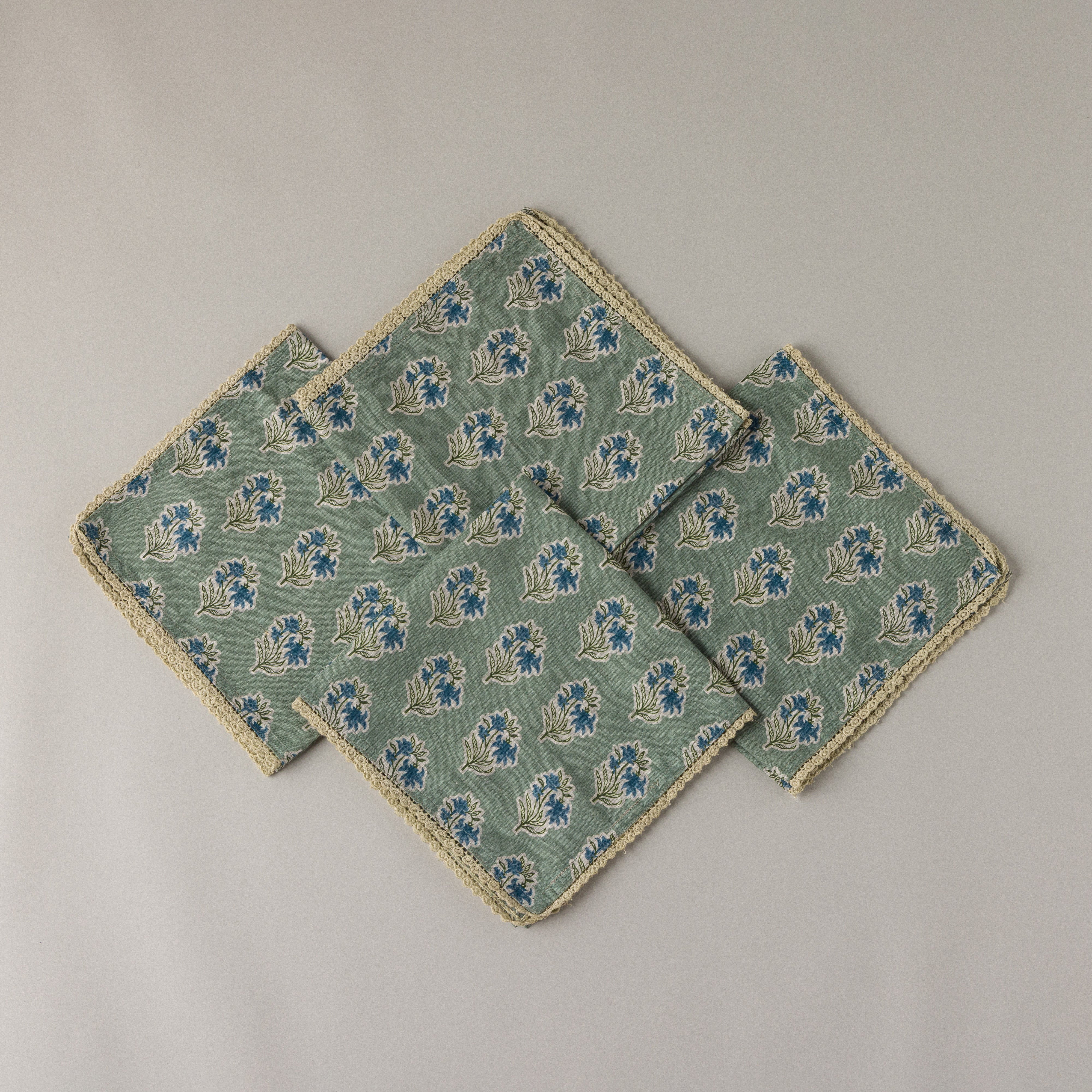 Marigolds Cotton Napkins with Lace Trim - Set of 4