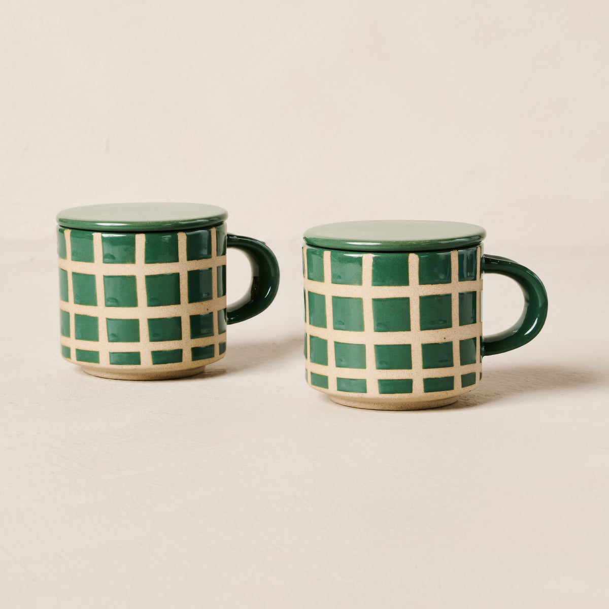 Speckle Grid Mug with Lid - Set of 2