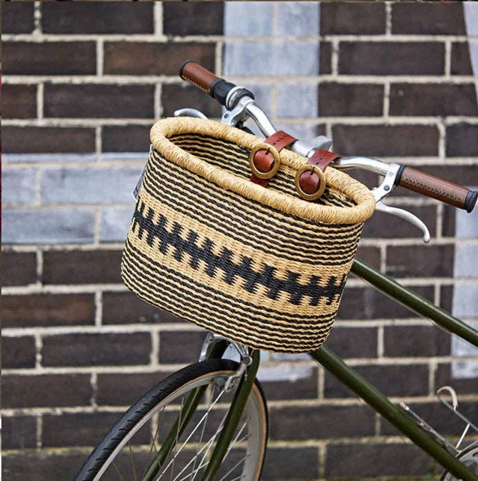 Woven Bicycle Basket- Black Stripes