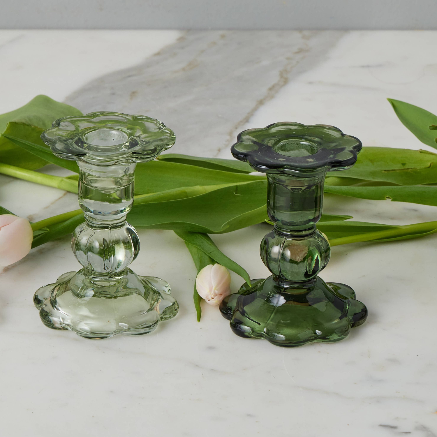 Glass Scalloped Candlesticks