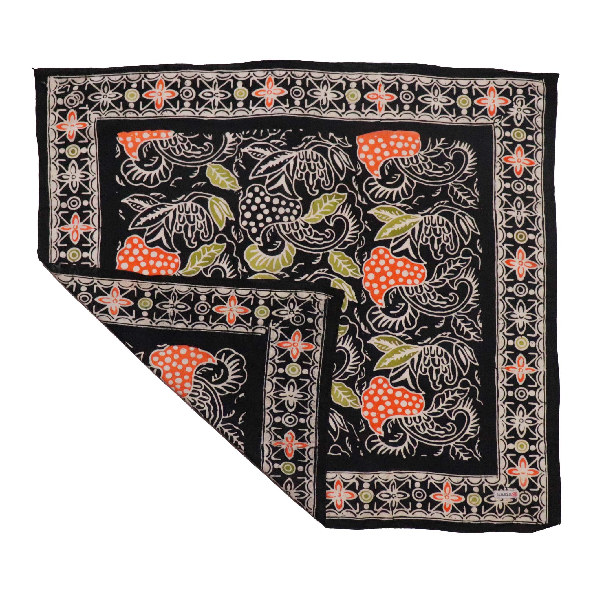 Hand Dyed Batik Bandana, 100% Soft Cotton, Dusk Petals, Black, Orange