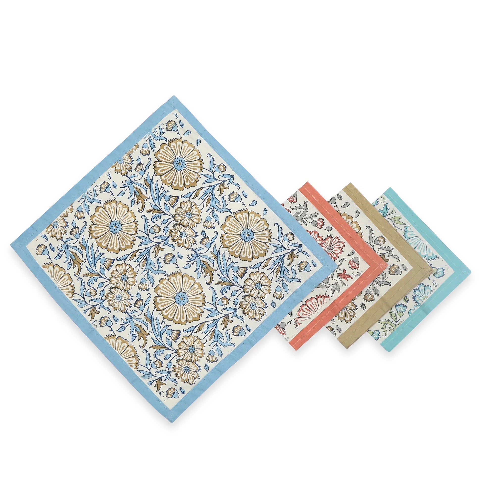 Hand Block Printed Cotton Napkins, Set of 4 | 16″×16″ | Reverie