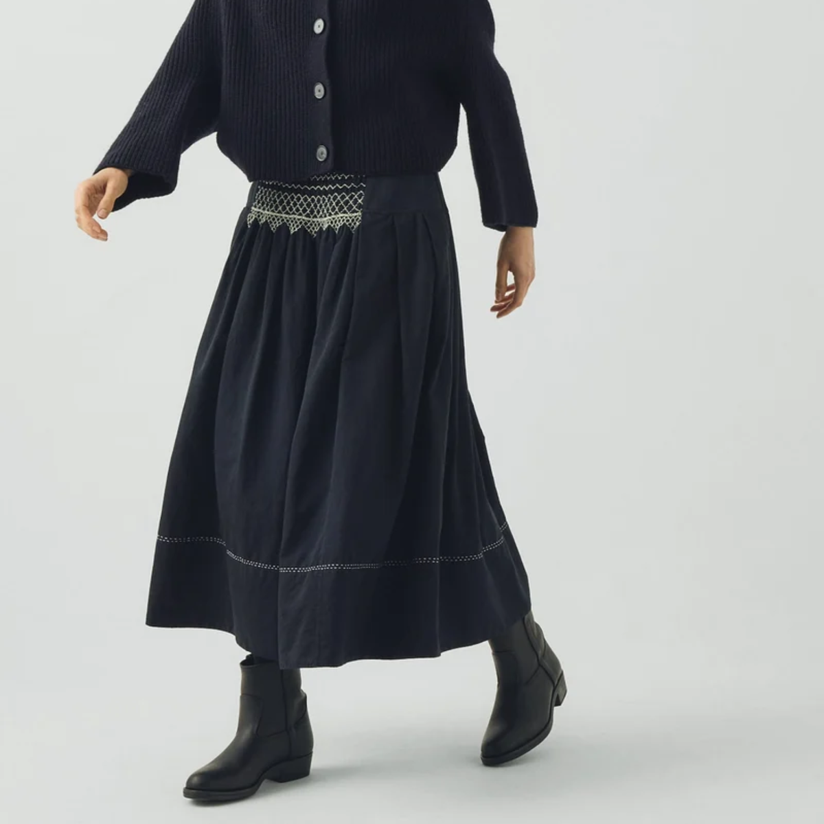 Cotton Satin Smocked Skirt - Women's