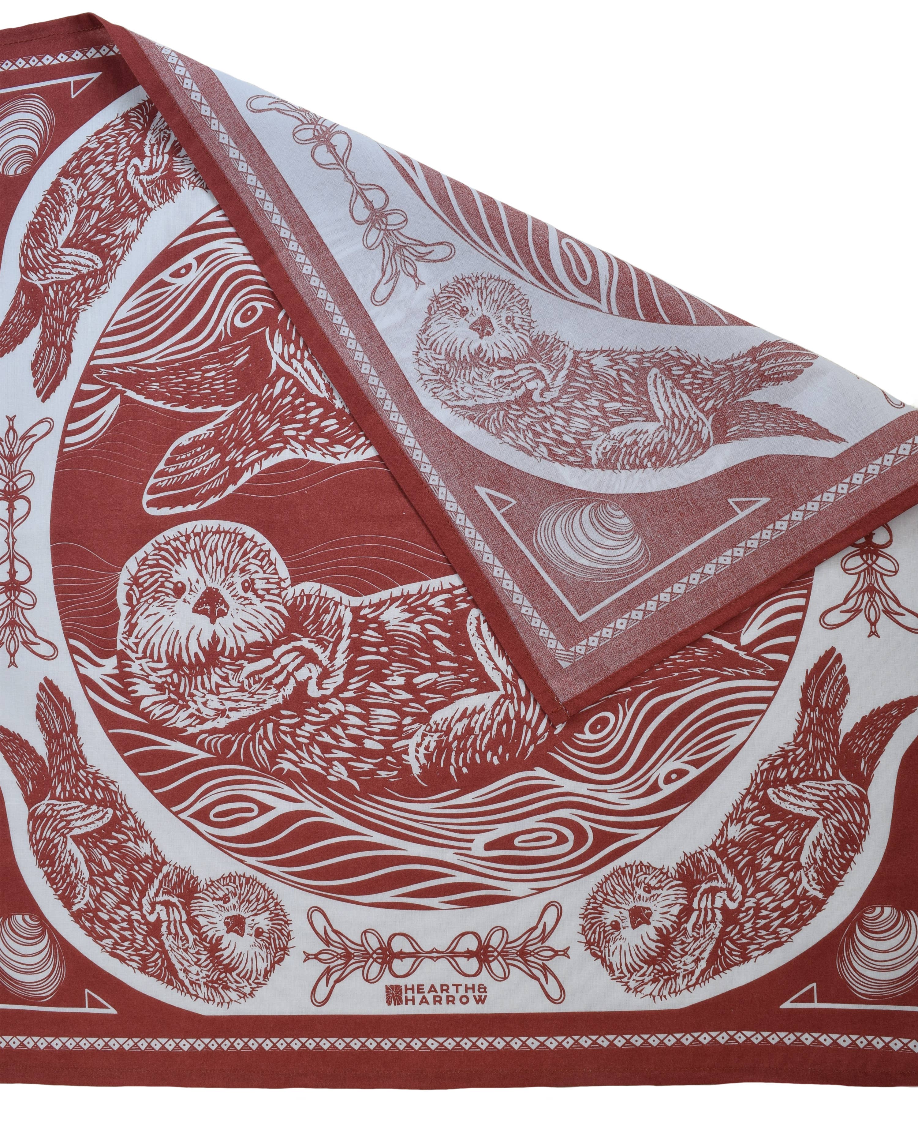 Otter Bandana - 100% Cotton - Cute Animal Hanky - Brick Red