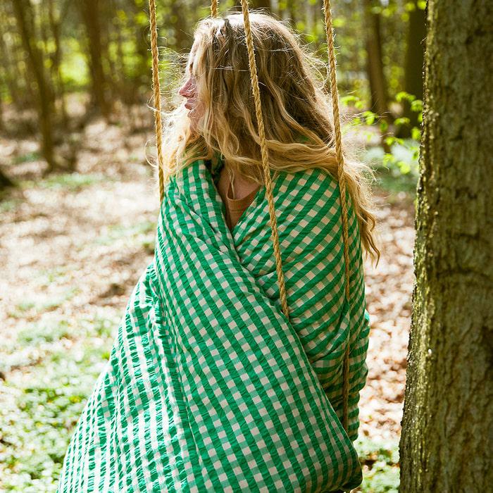 JUNA Bæk&Bølge Duvet Cover Set, King & Queen, Green/Sand