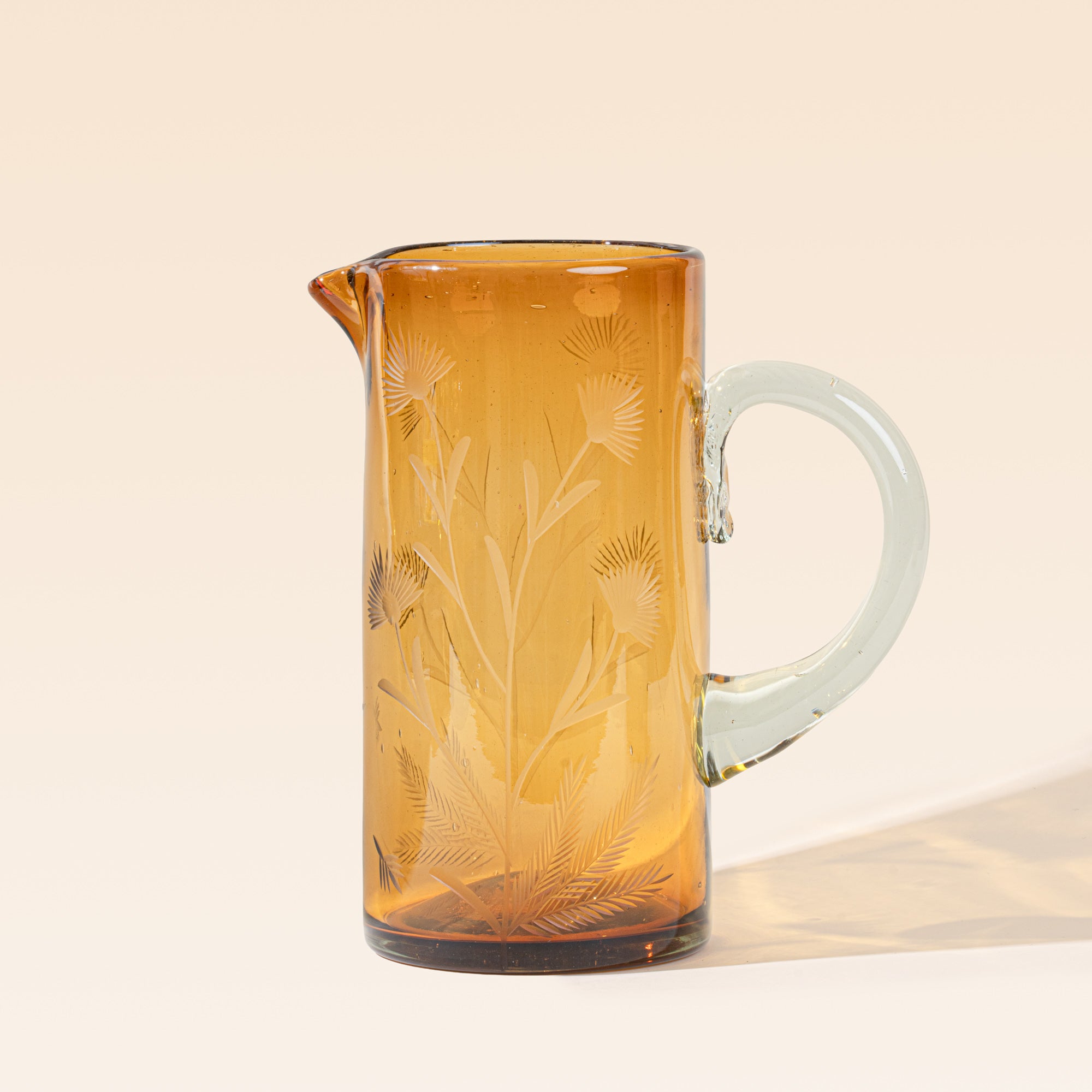 Etched Thistle Recycled Glass Pitcher