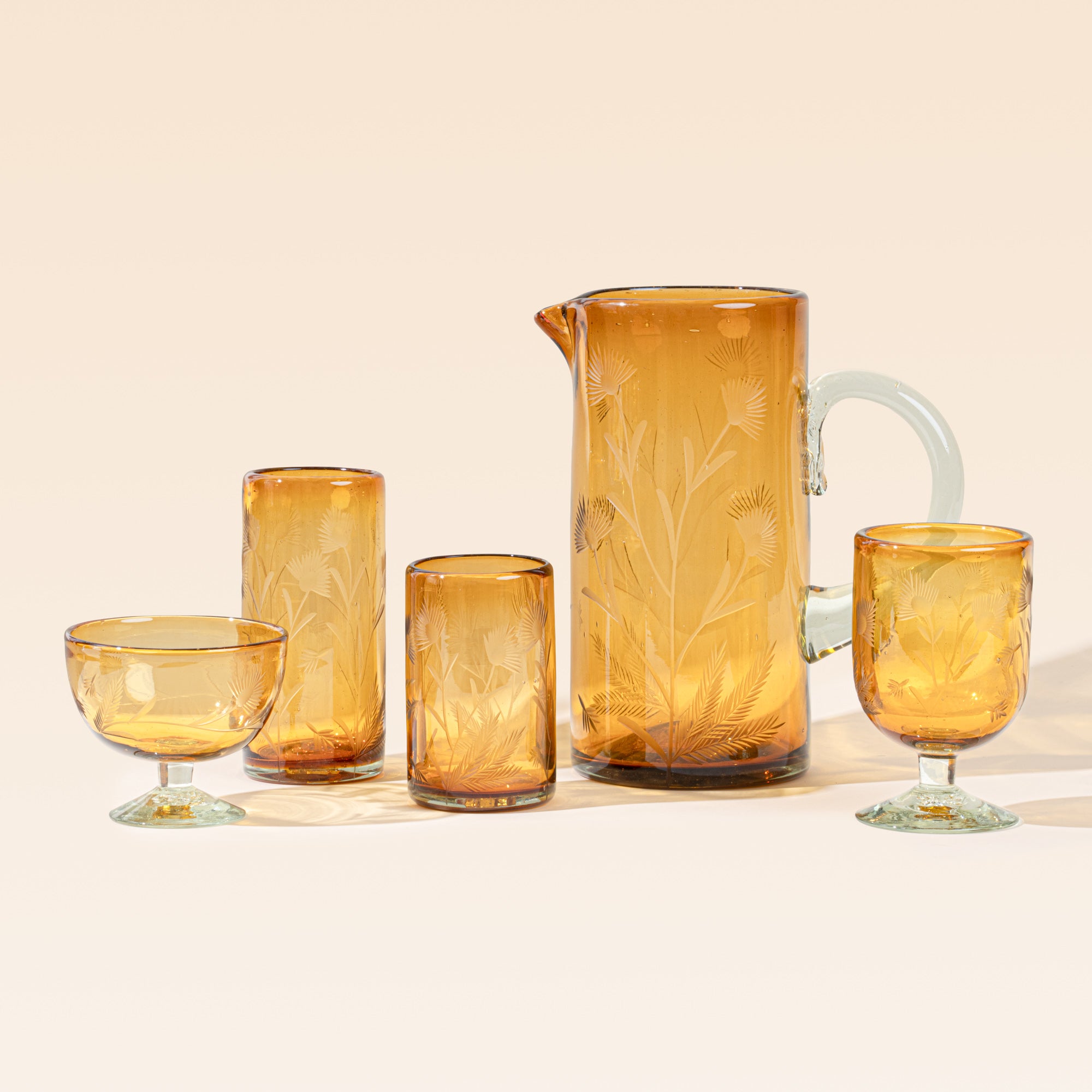 Etched Thistle Recycled Glass Tumbler