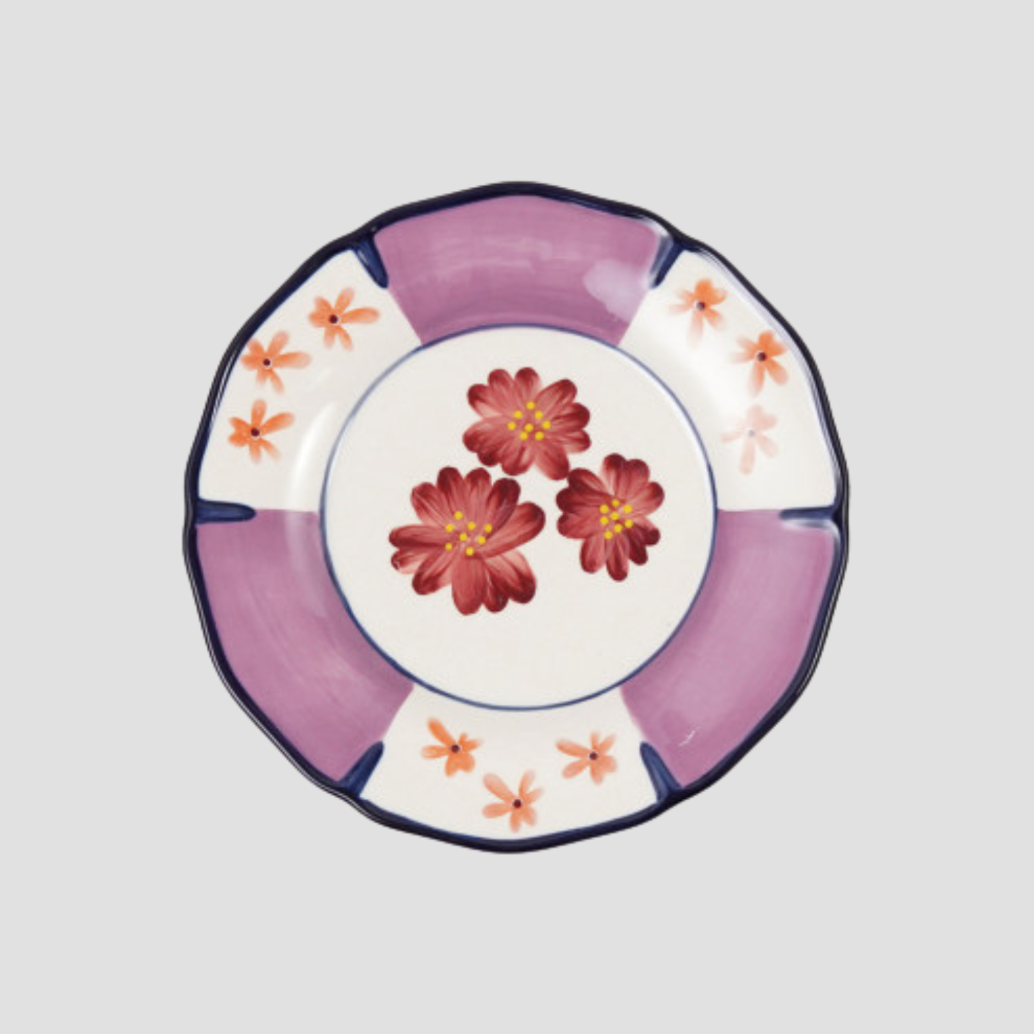 Scalloped Plate with Botanicals - size 7 1/2"
